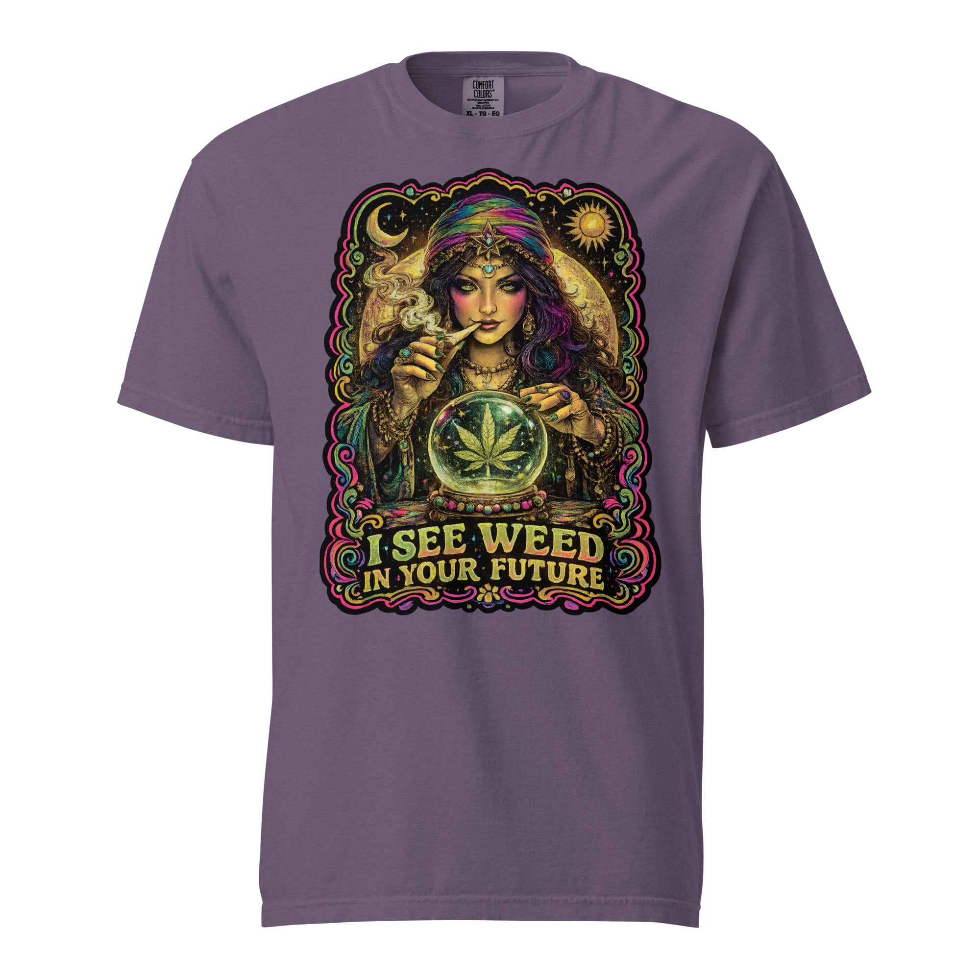 I See Weed In Your Future T-Shirt | 70s Blacklight Fortune Teller Cannabis Graphic Tee | Psychedelic Weed Shirt | Magic Leaf Tees