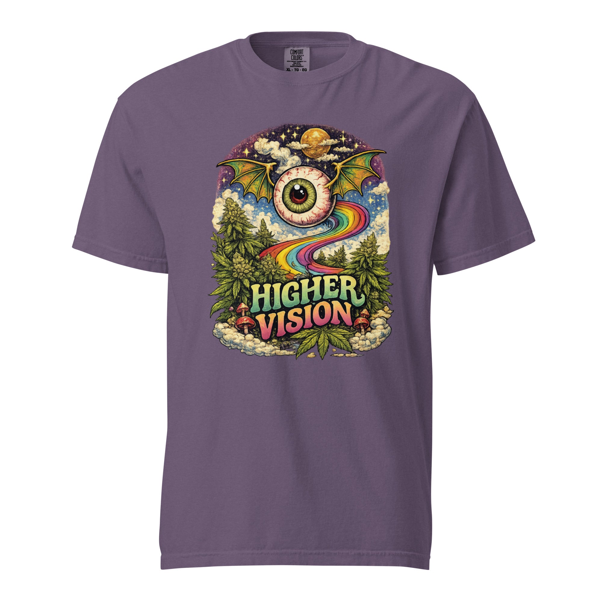 Higher Vision Flying Eye T-Shirt – Retro 60s Psychedelic Cannabis Graphic Tee | Vintage Stoner Art Shirt | Magic Leaf Tees