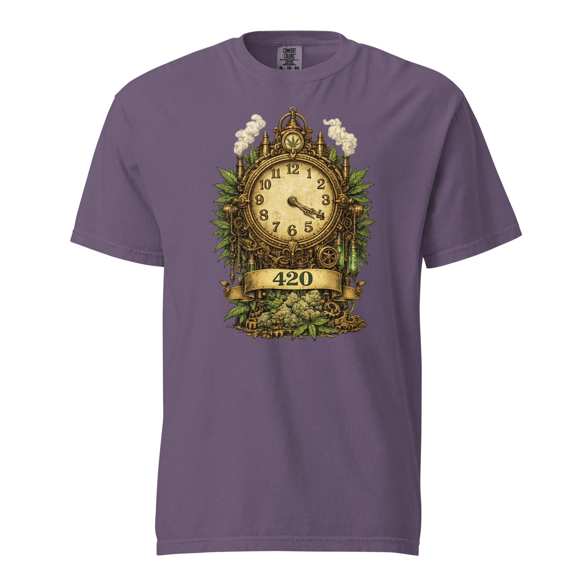 Steampunk 420 Clock T-Shirt – Vintage Cannabis Pocket Watch Graphic Tee | Industrial Weed Art Shirt | Magic Leaf Tees