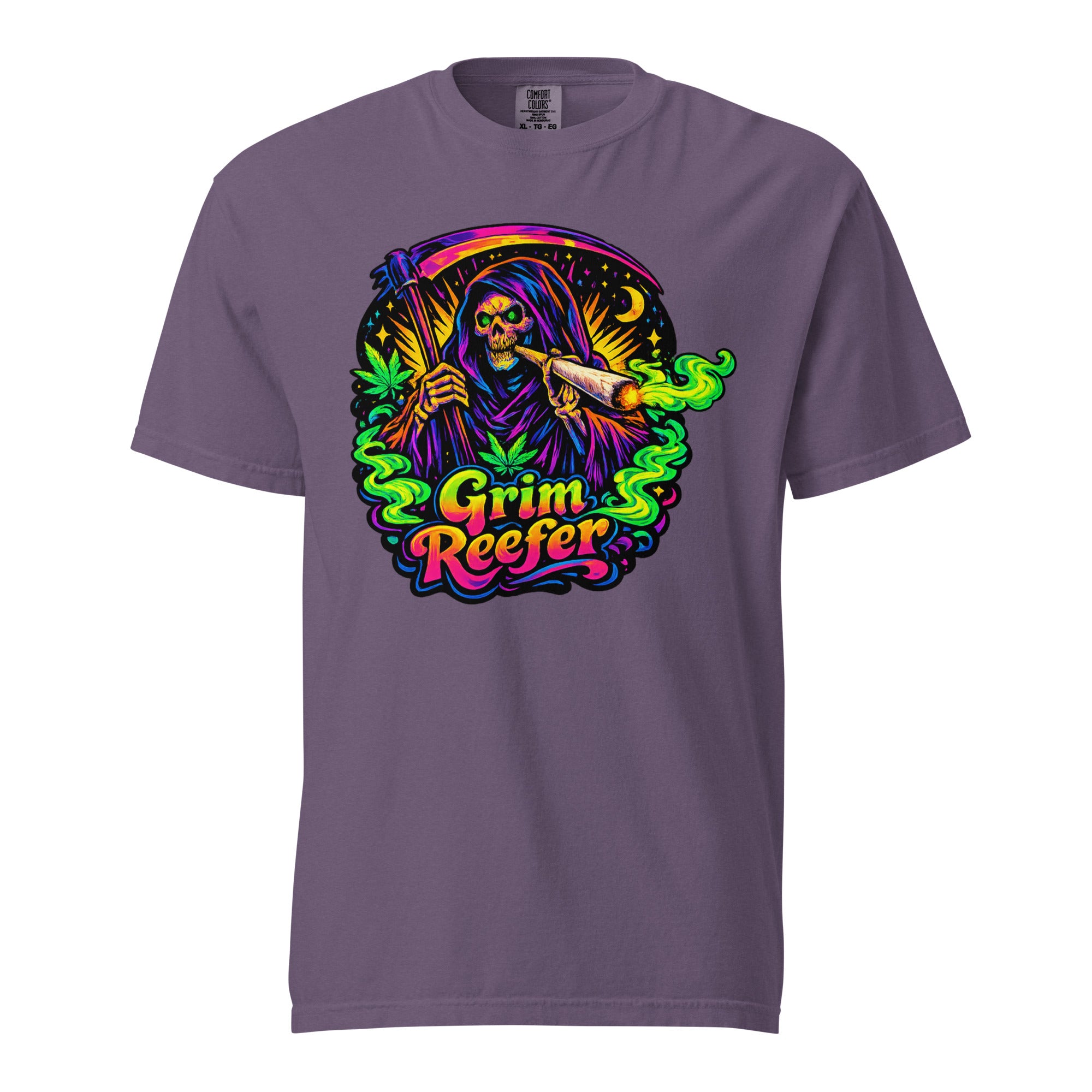 Grim Reefer T-Shirt – 70s Psychedelic Grim Reaper Stoner Graphic Tee | Retro Cannabis Art Shirt