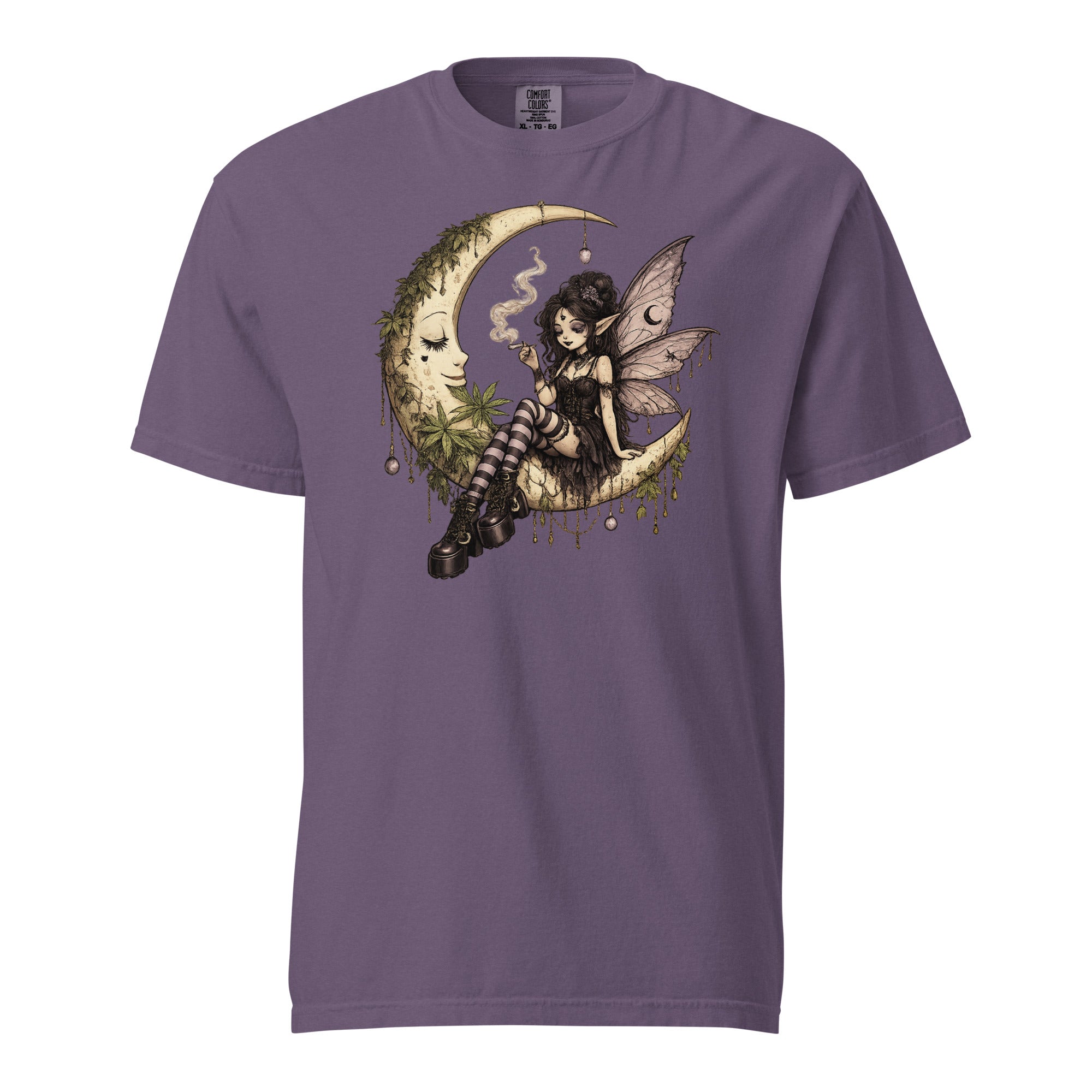 Whimsygoth Weed Fairy Crescent Moon T-Shirt | Gothic Cannabis Fairy Graphic Tee | Magic Leaf Tees