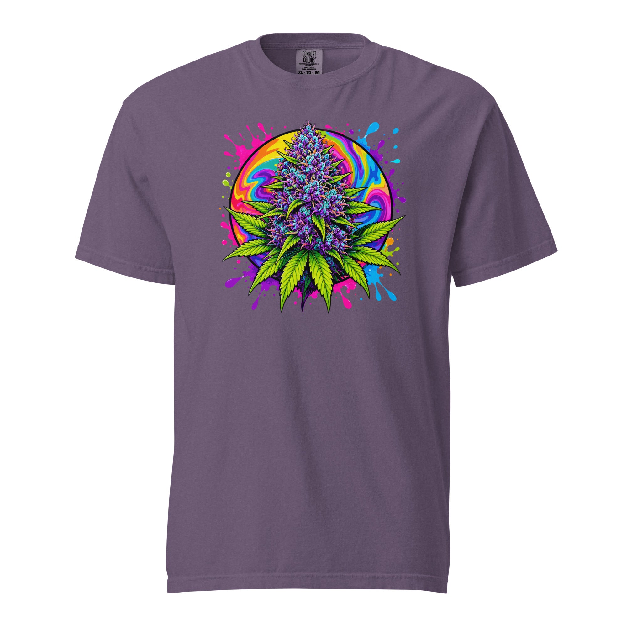 Psychedelic Cannabis Bud T-Shirt, Neon Weed Leaf Graphic Tee, Magic Leaf Tees