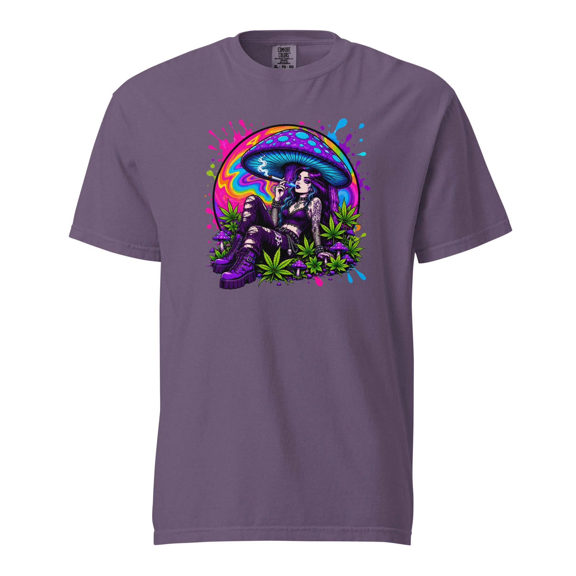 Goth Girl Mushroom T-Shirt, Psychedelic Cannabis Graphic Tee, Neon Stoner Pop Art Shirt, Magic Leaf Tees
