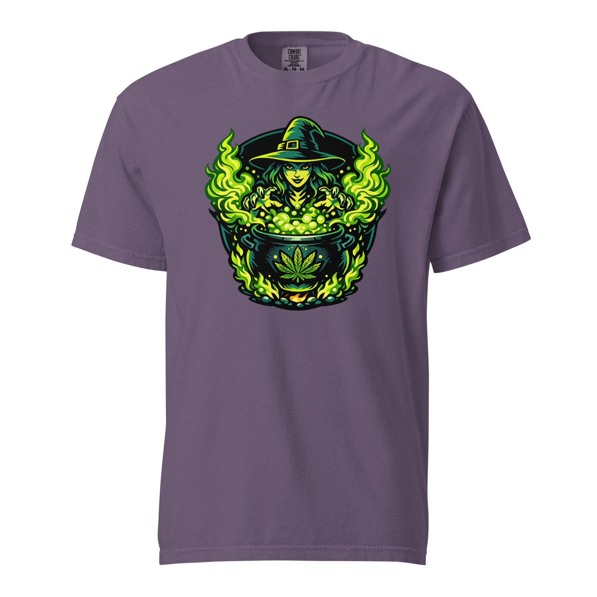 Witch Cauldron Cannabis T-Shirt, Halloween Weed Shirt, Green Magic 420 Graphic Tee, Magic Leaf Tees