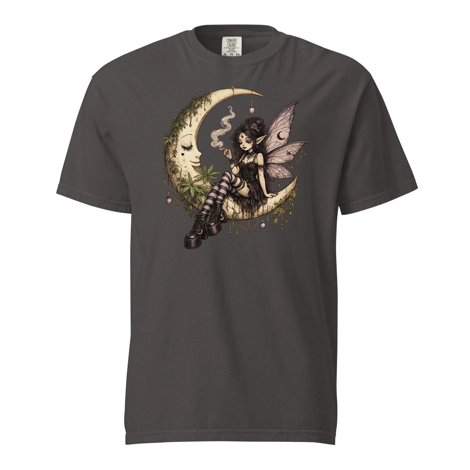 Whimsygoth Weed Fairy Crescent Moon T-Shirt | Gothic Cannabis Fairy Graphic Tee | Magic Leaf Tees