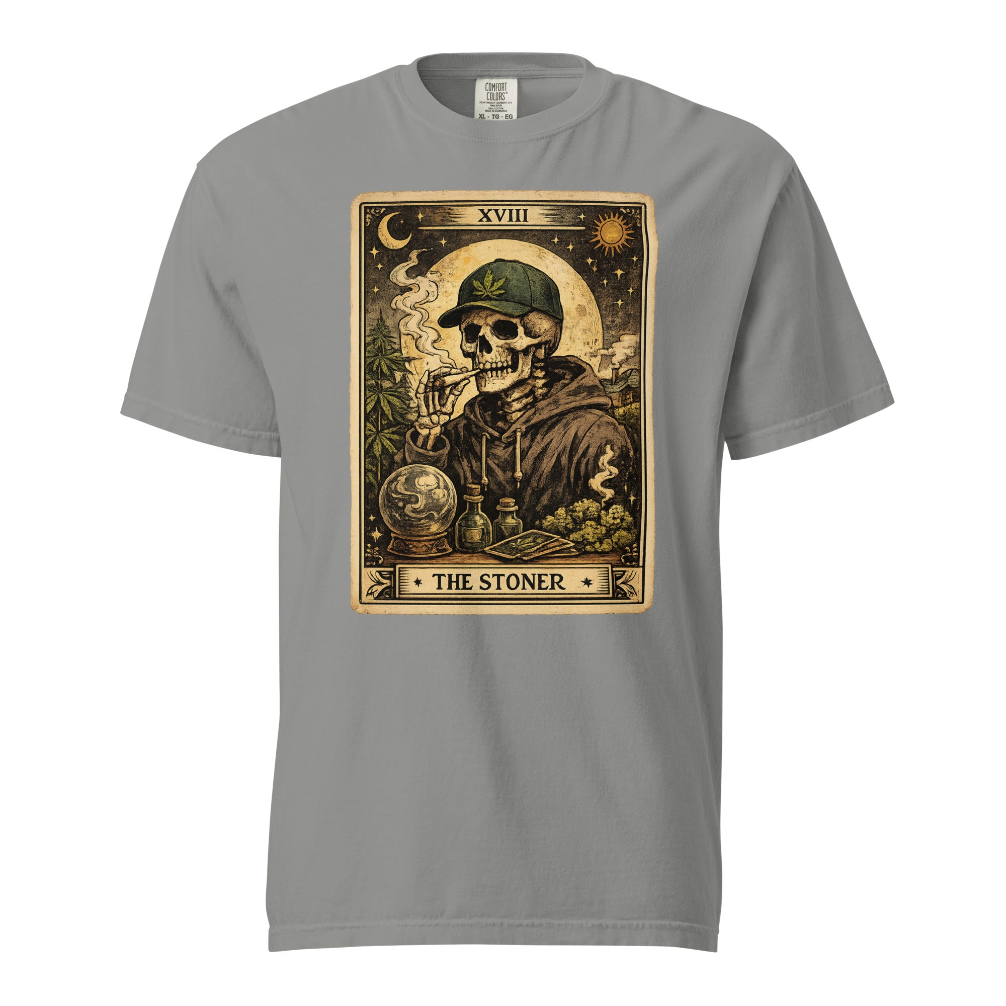 The Stoner Tarot Card T-Shirt | Skeleton Smoking Joint Cannabis Graphic Tee | Vintage Weed Art Shirt | Magic Leaf Tees