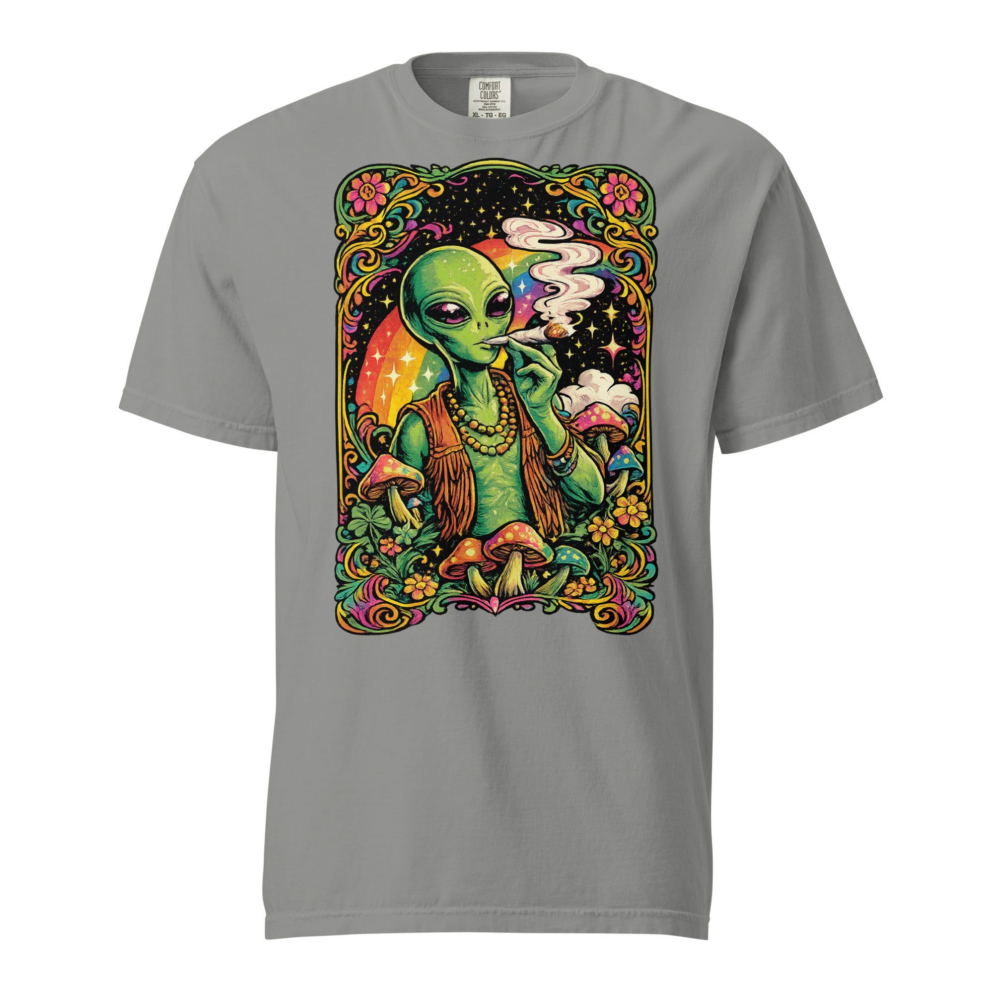 Psychedelic Alien Weed T-Shirt – 60s Rock Poster Cannabis Graphic Tee | Magic Leaf Tees