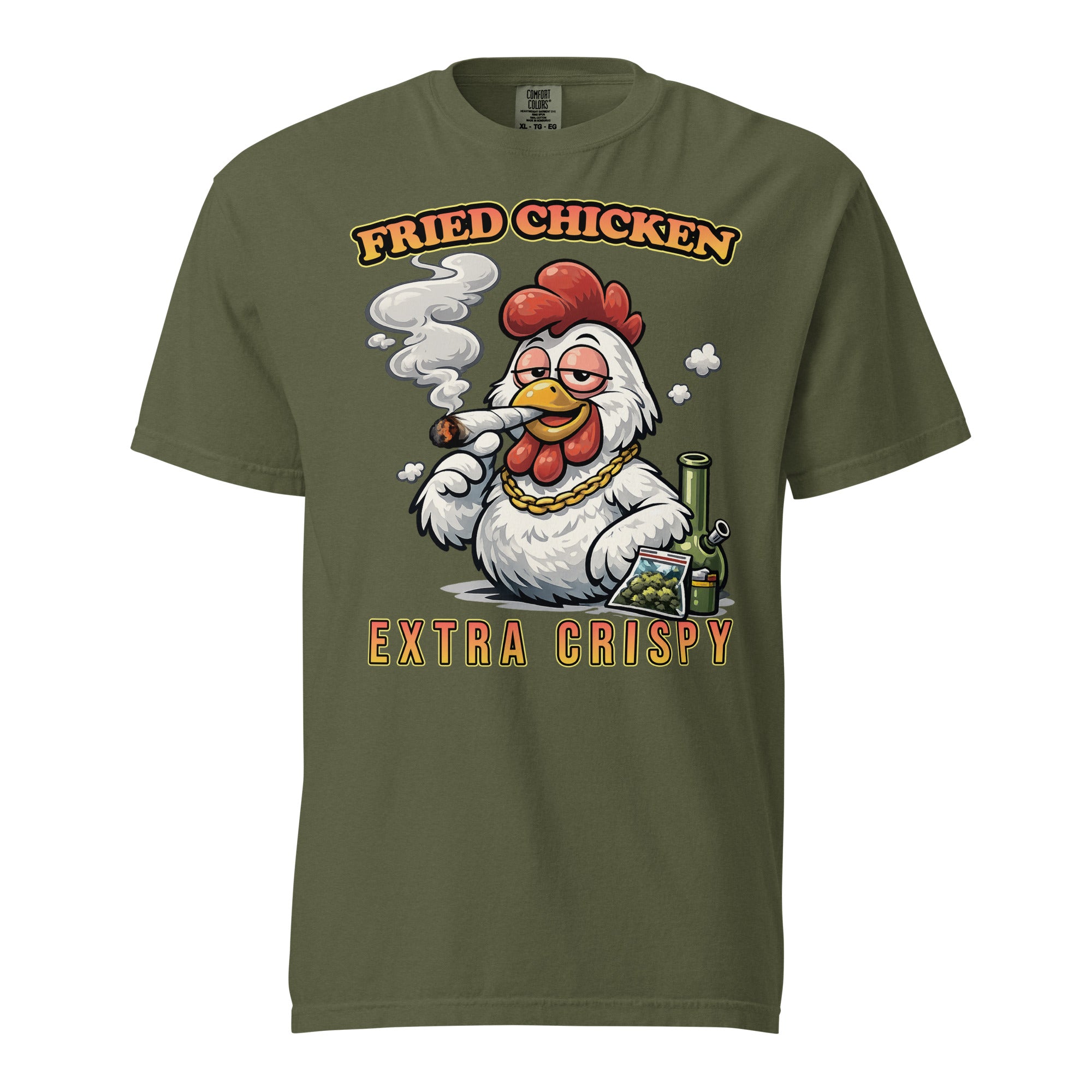 Funny Fried Chicken Smoking Joint T-Shirt – Stoner Humor Graphic Tee | Magic Leaf Tees Cannabis Apparel