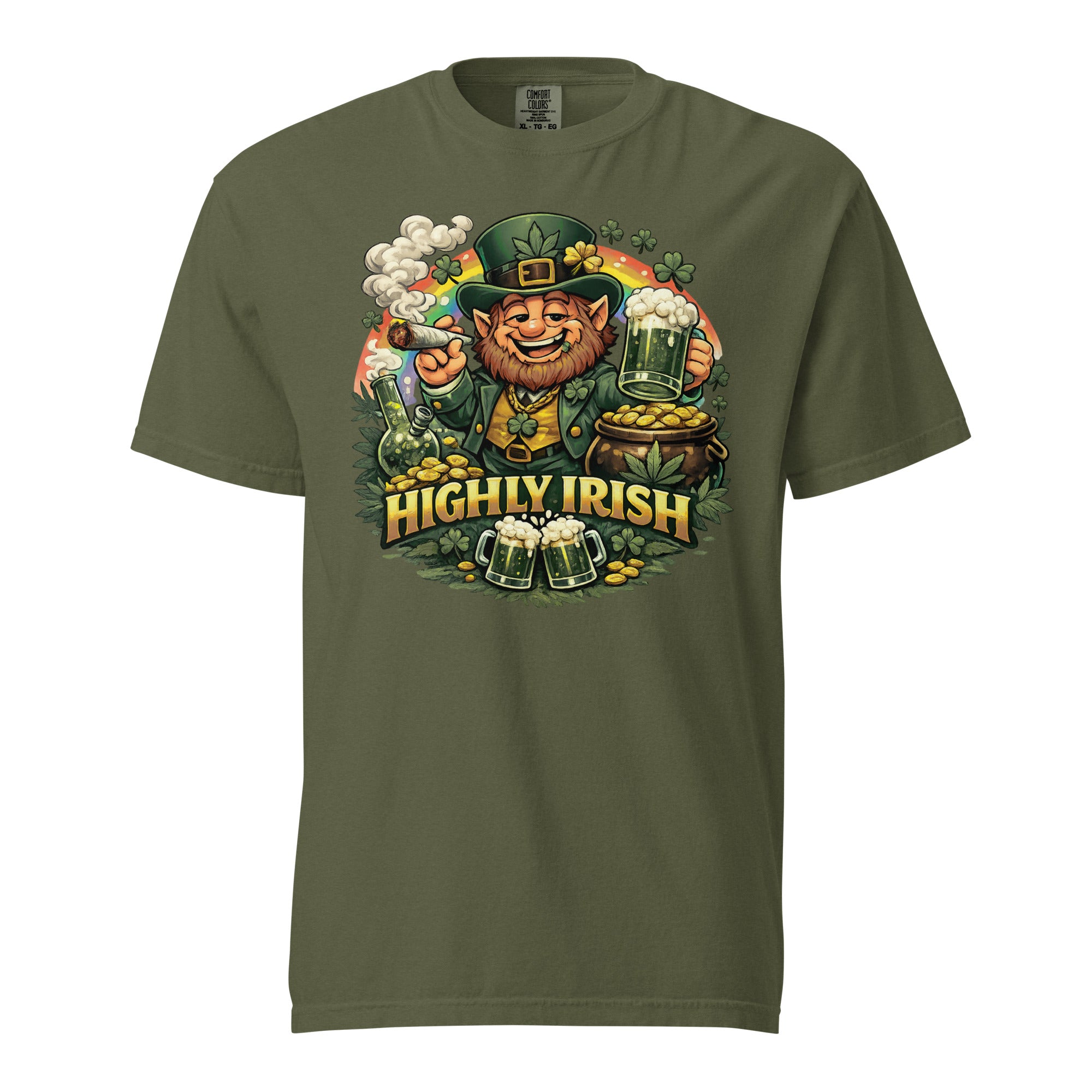 Highly Irish Funny St. Patrick’s Day Weed T-Shirt – Leprechaun Smoking Joint 420 Shirt | Magic Leaf Tees