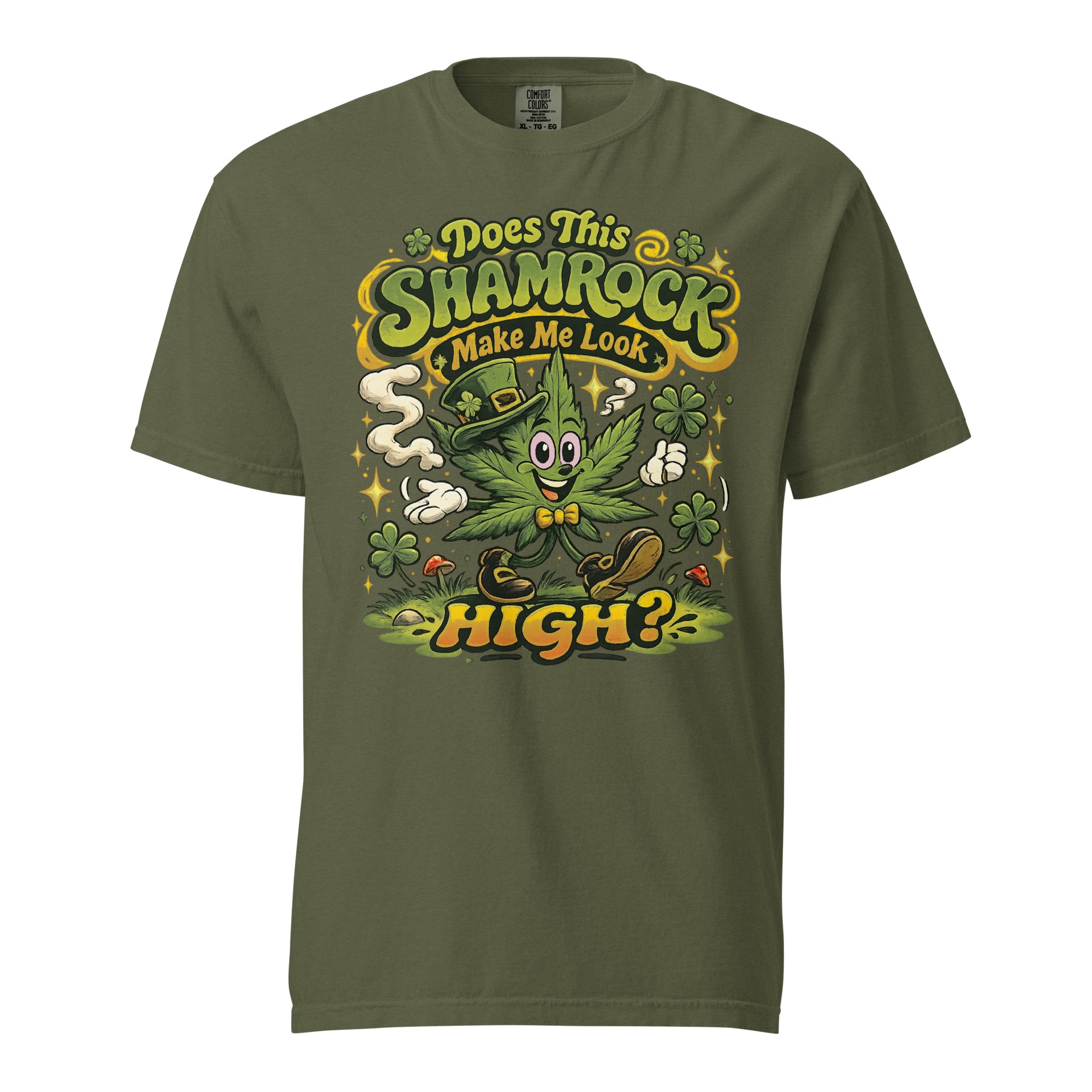 Does This Shamrock Make Me Look High? T-Shirt – Funny St. Patrick’s Day Weed Shirt | Magic Leaf Tees