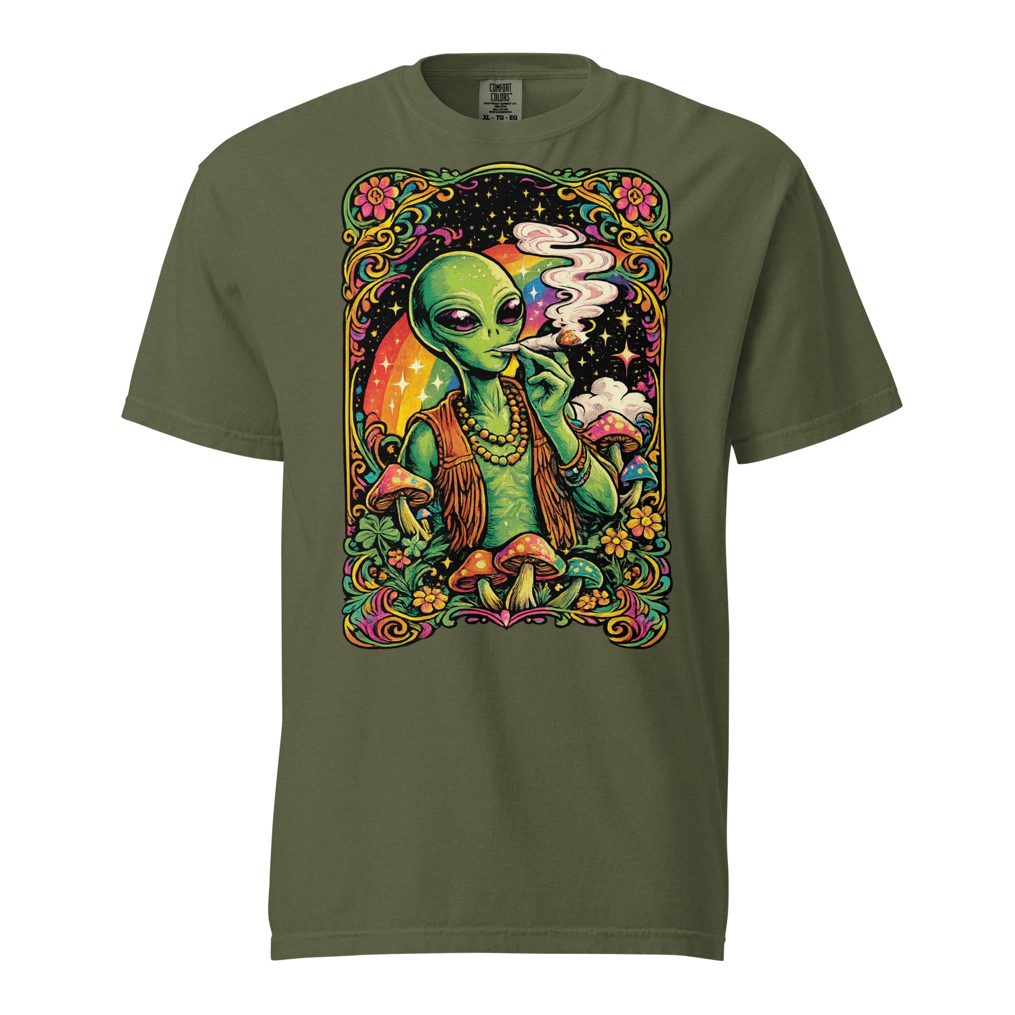 Psychedelic Alien Weed T-Shirt – 60s Rock Poster Cannabis Graphic Tee | Magic Leaf Tees