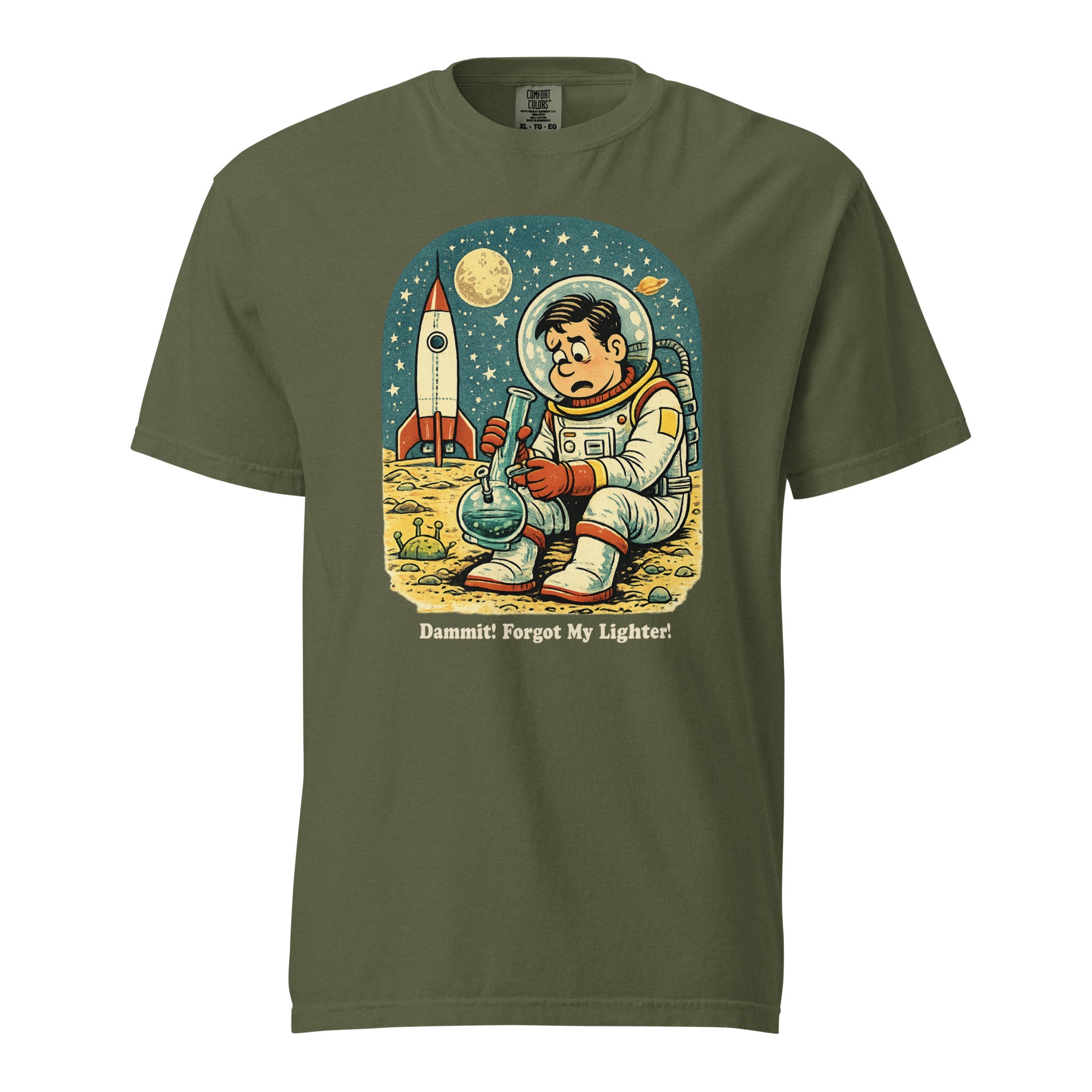 Dammit I Forgot My Lighter Astronaut T-Shirt – Funny Retro Space Bong Graphic Tee | Magic Leaf Tees