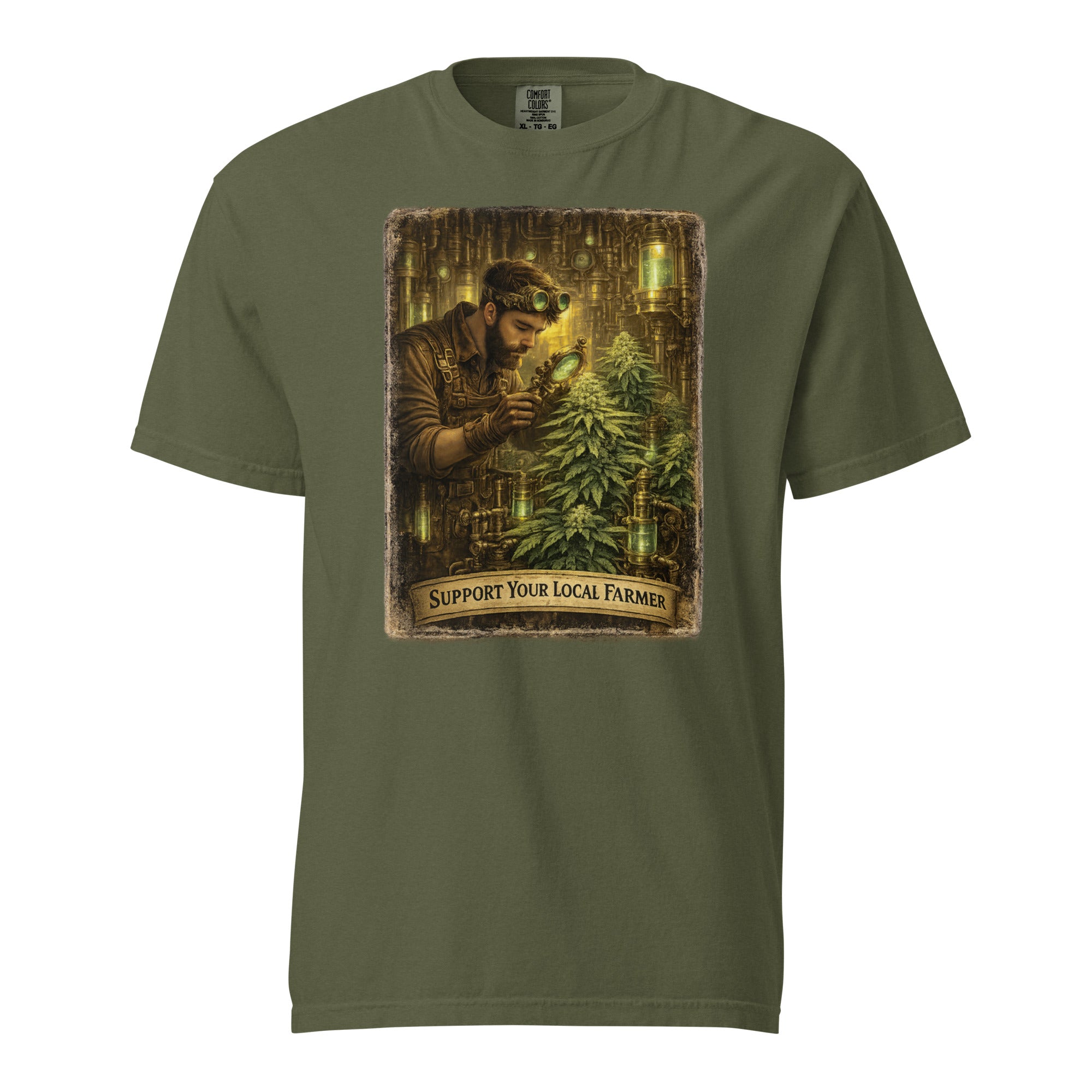 Steampunk Cannabis Gardener T-Shirt – Vintage Industrial Weed Cultivation Graphic Tee | Retro 420 Grower Shirt | Magic Leaf Tees