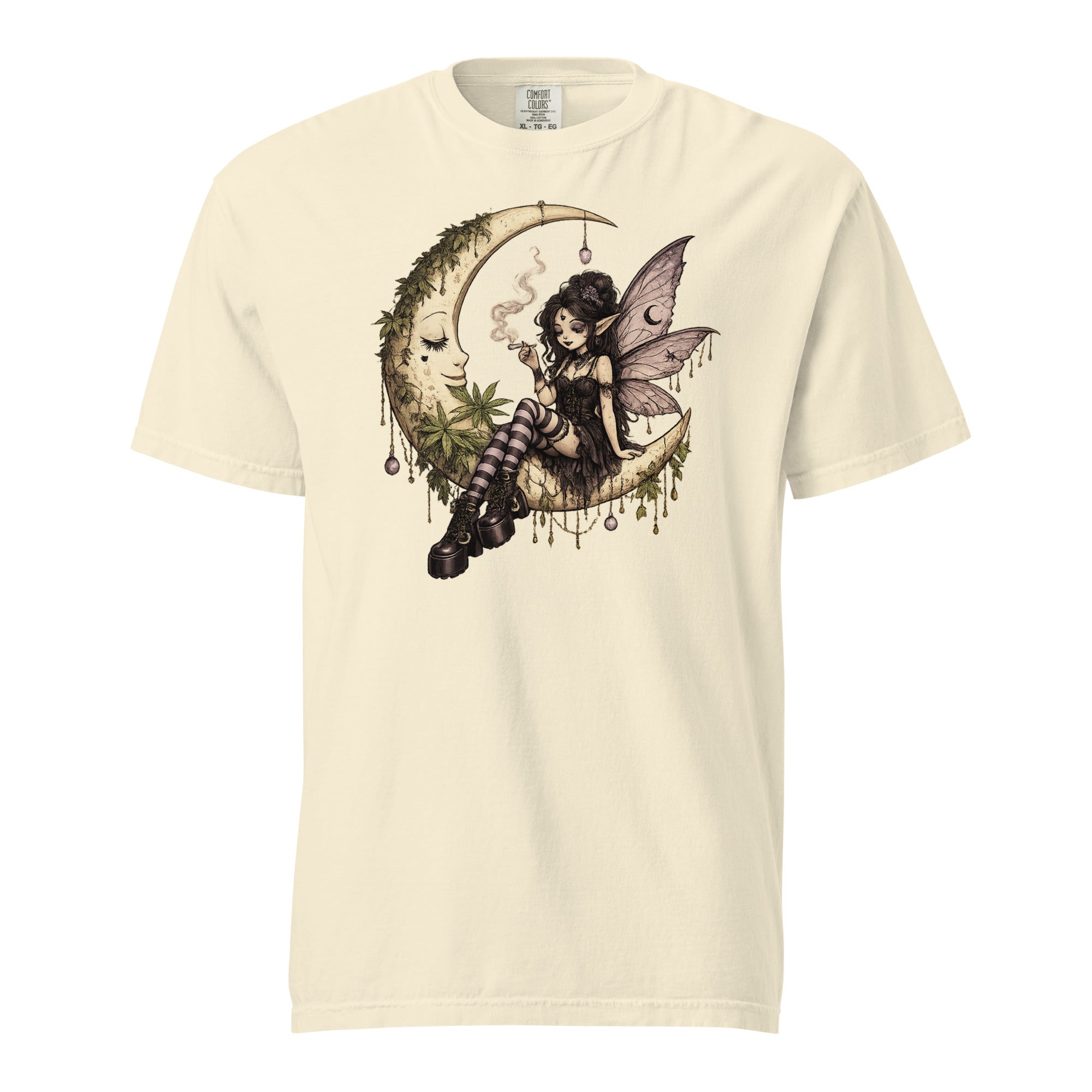 Whimsygoth Weed Fairy Crescent Moon T-Shirt | Gothic Cannabis Fairy Graphic Tee | Magic Leaf Tees