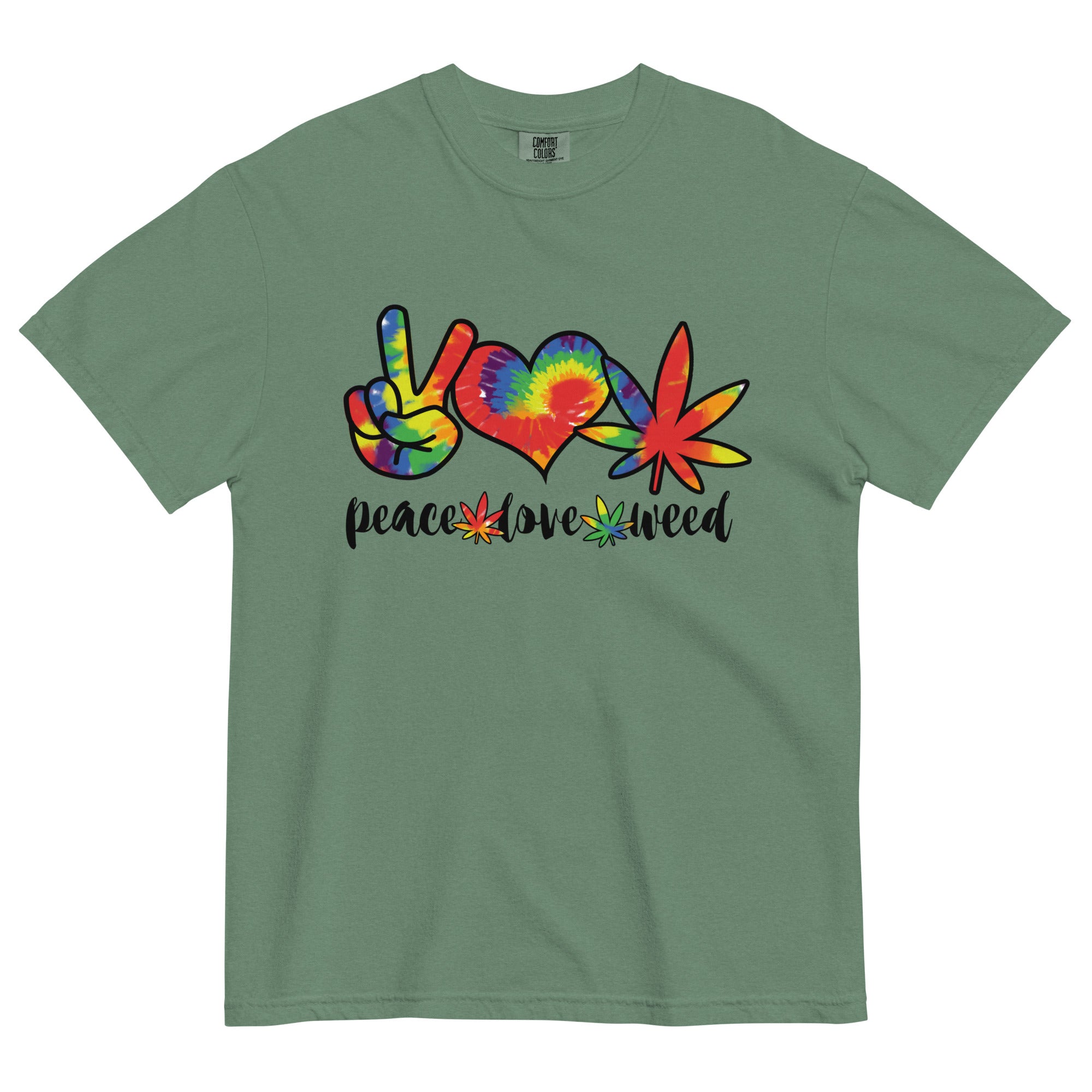 "Peace, Love, Weed T-Shirt – Tie-Dye Style Cannabis Apparel | Magic Leaf Tees"