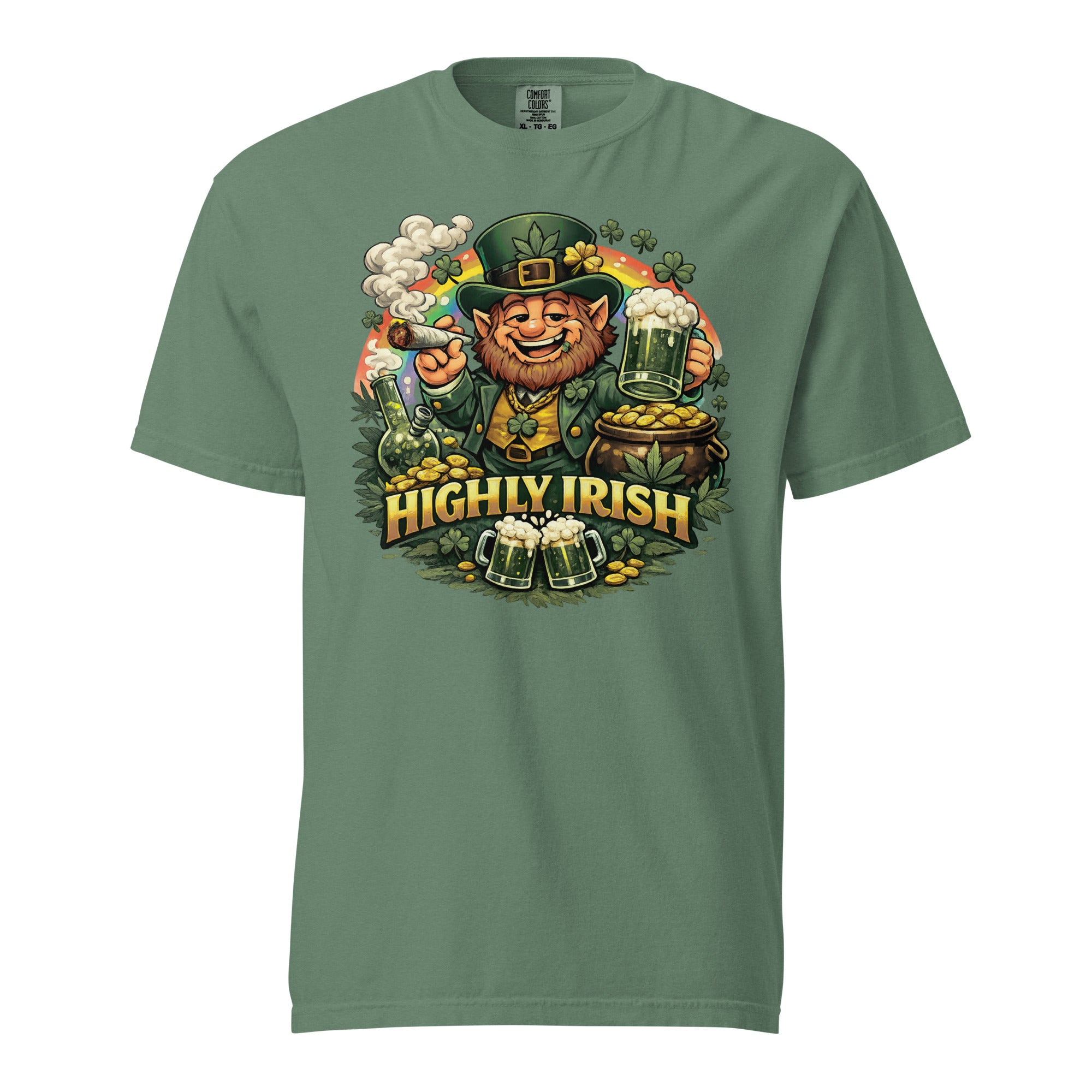 Highly Irish Funny St. Patrick’s Day Weed T-Shirt – Leprechaun Smoking Joint 420 Shirt | Magic Leaf Tees