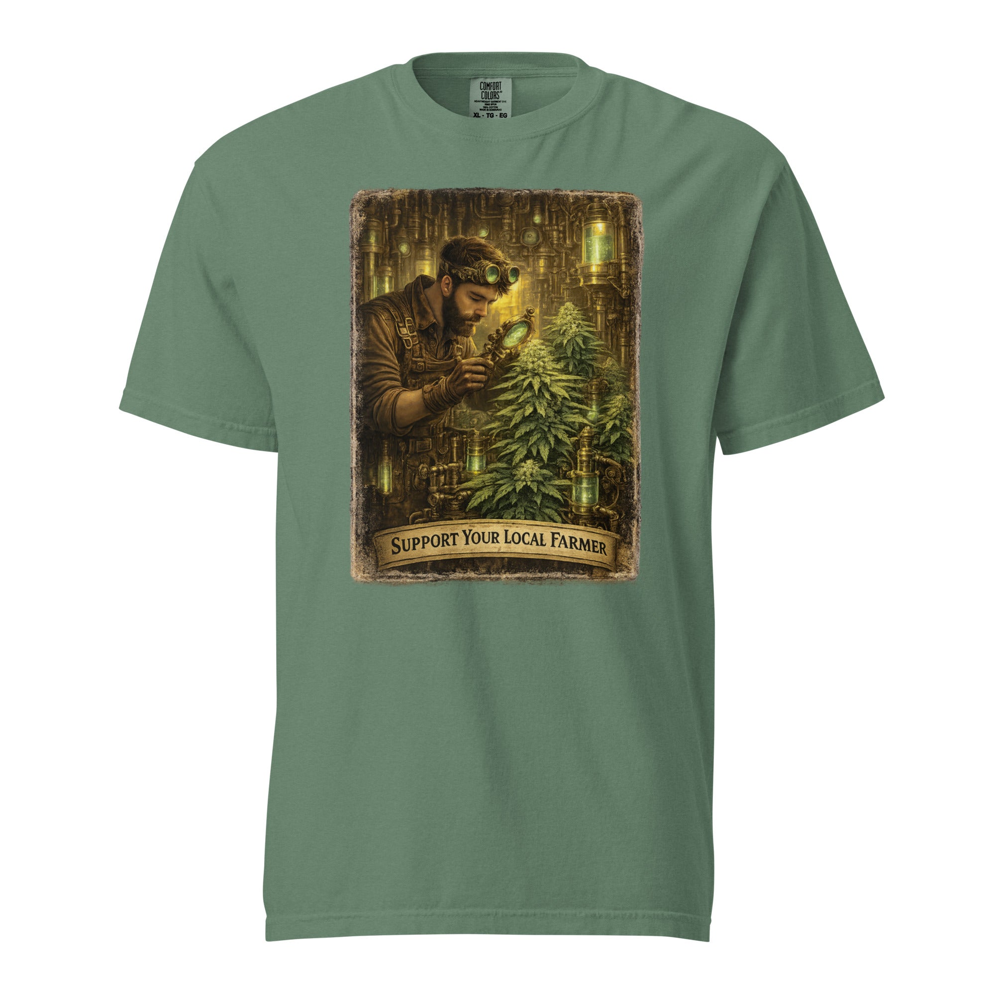 Steampunk Cannabis Gardener T-Shirt – Vintage Industrial Weed Cultivation Graphic Tee | Retro 420 Grower Shirt | Magic Leaf Tees