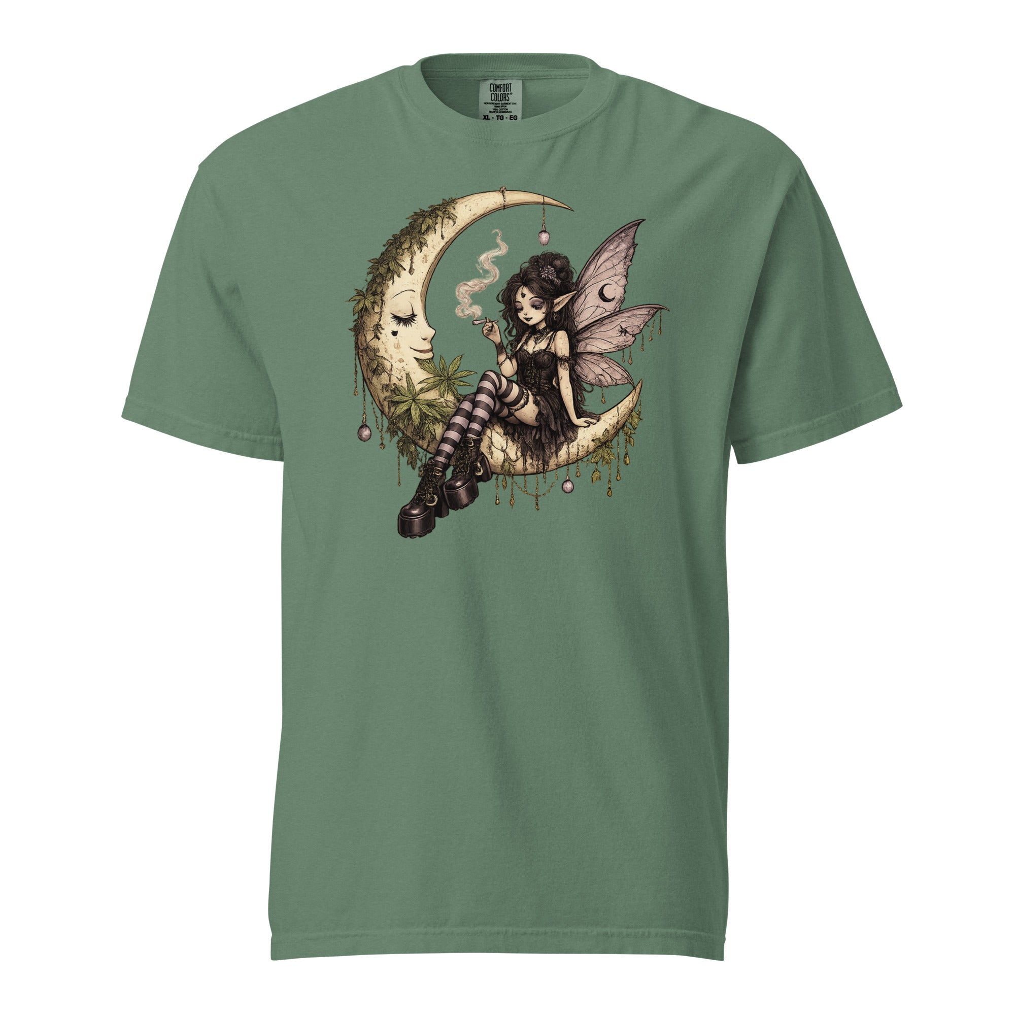 Whimsygoth Weed Fairy Crescent Moon T-Shirt | Gothic Cannabis Fairy Graphic Tee | Magic Leaf Tees