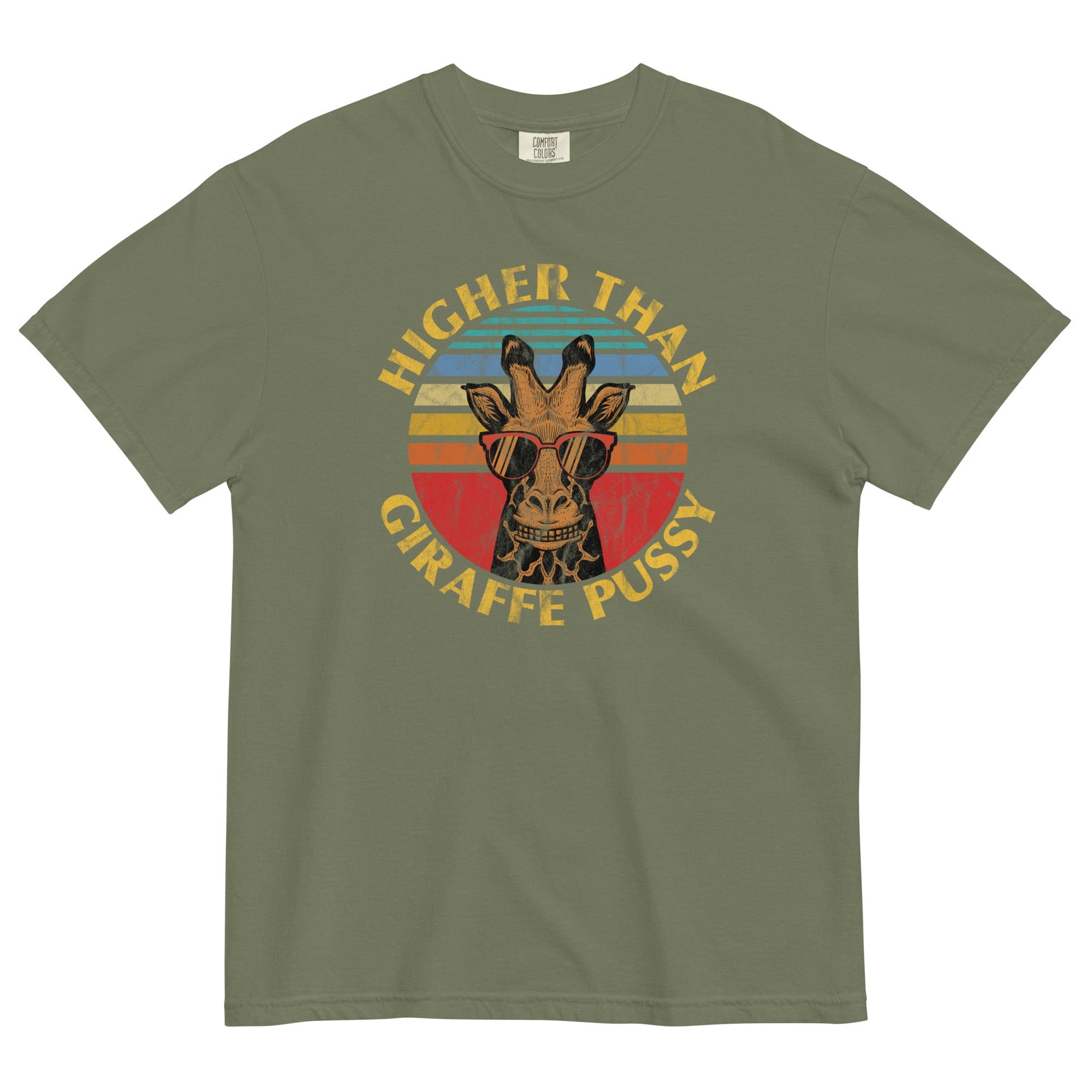 Higher Than Giraffe Pussy Funny Weed T-Shirt – Retro-Style Cannabis Sh