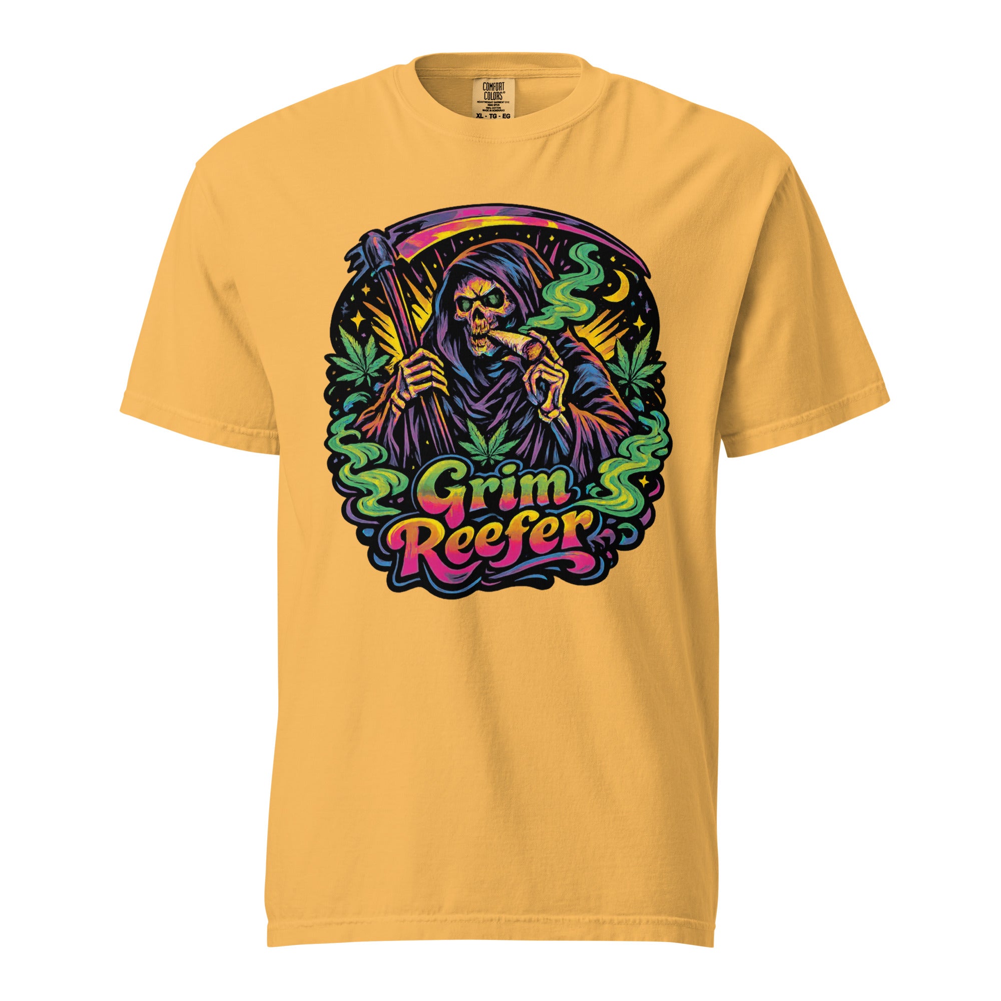 Grim Reefer T-Shirt – 70s Psychedelic Grim Reaper Stoner Graphic Tee | Retro Cannabis Art Shirt