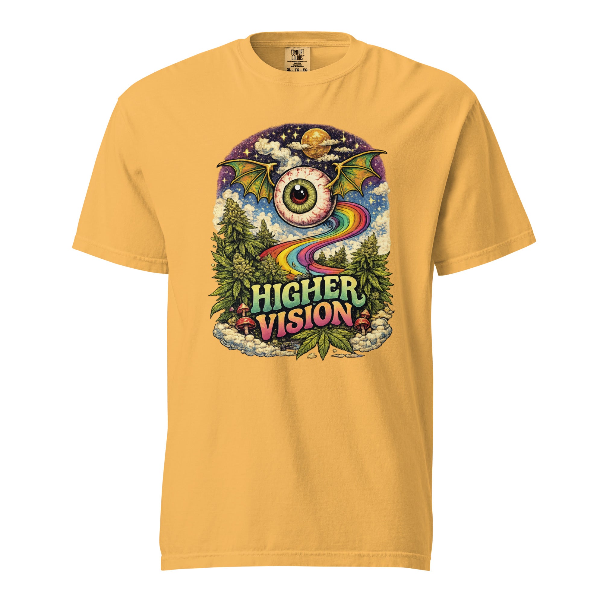 Higher Vision Flying Eye T-Shirt – Retro 60s Psychedelic Cannabis Graphic Tee | Vintage Stoner Art Shirt | Magic Leaf Tees