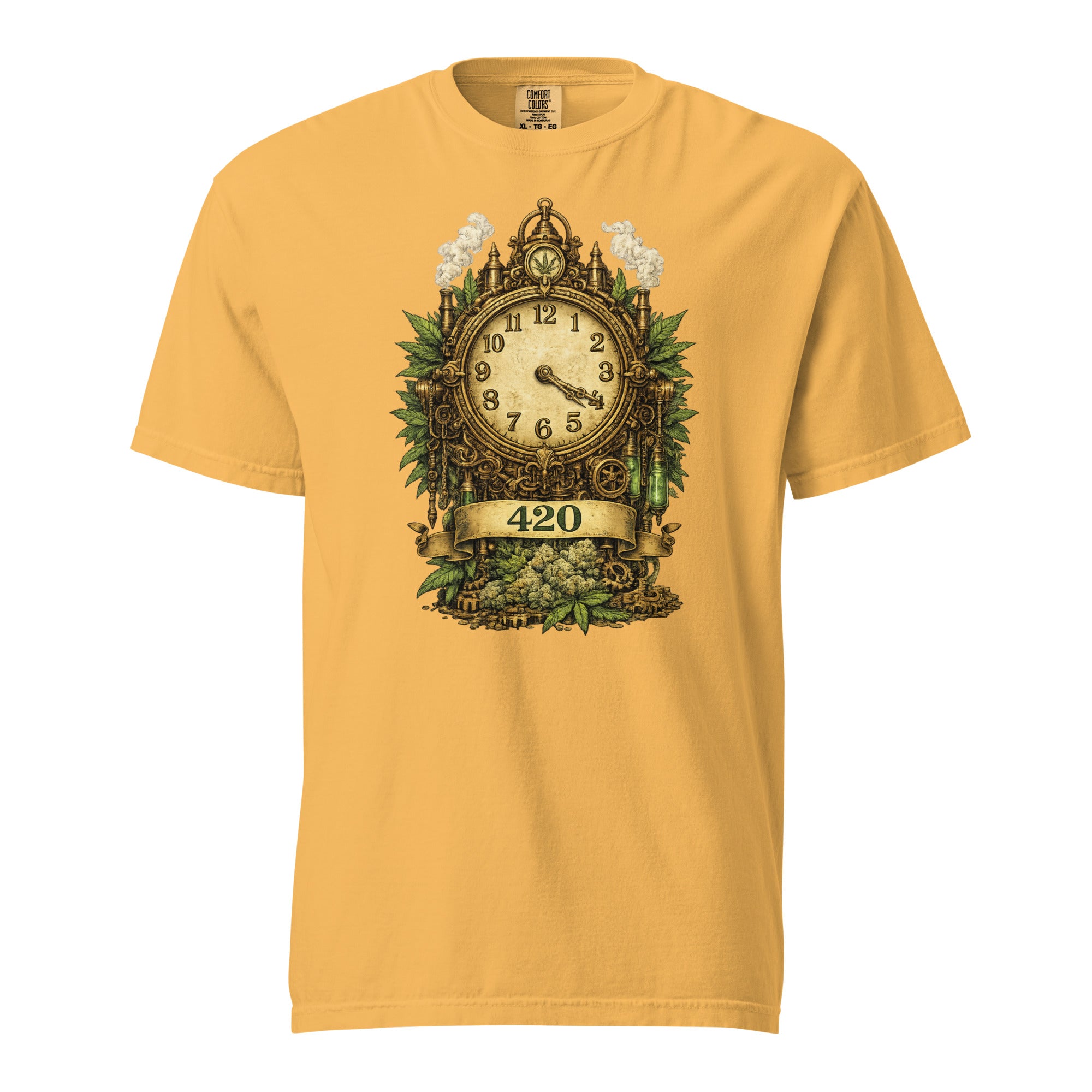Steampunk 420 Clock T-Shirt – Vintage Cannabis Pocket Watch Graphic Tee | Industrial Weed Art Shirt | Magic Leaf Tees