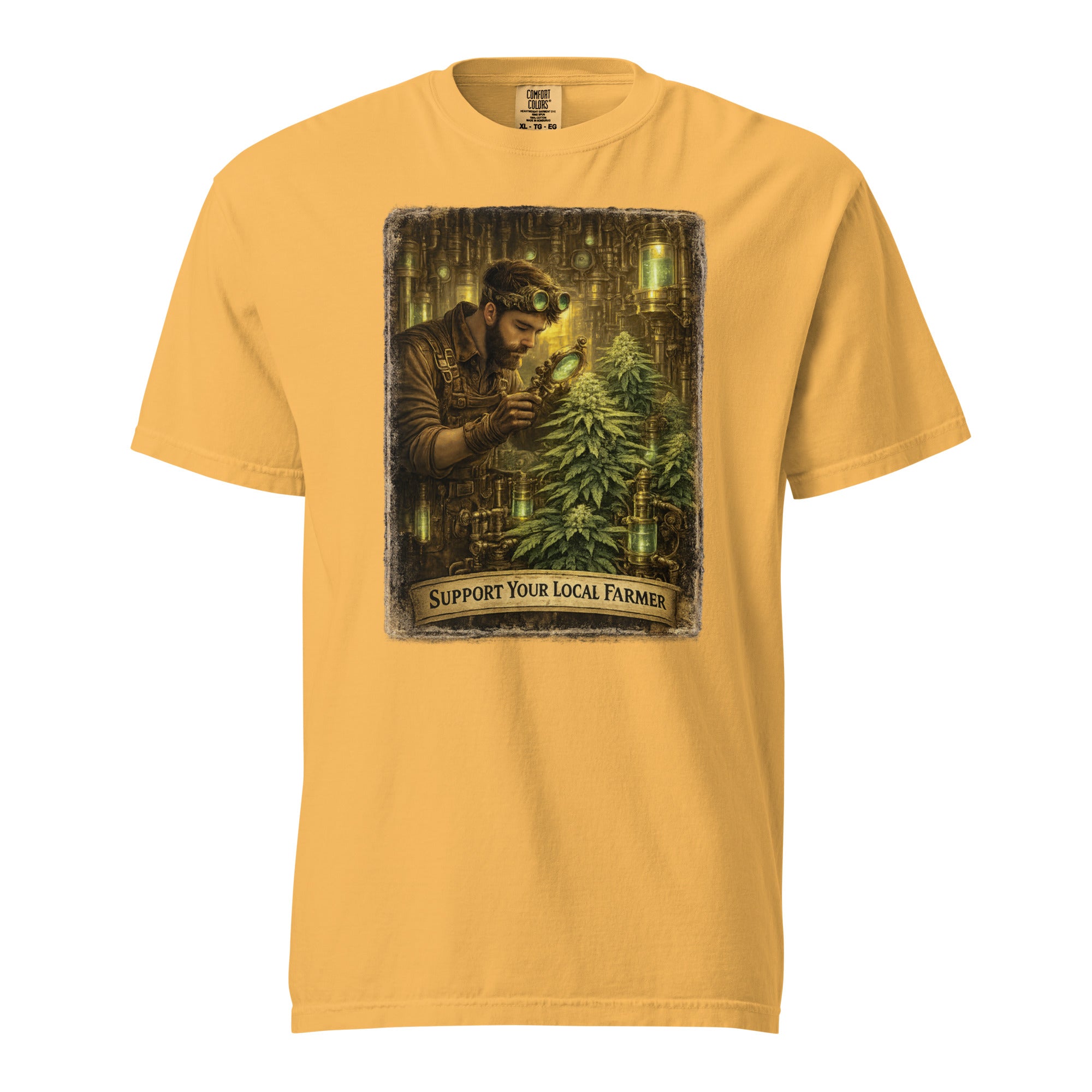 Steampunk Cannabis Gardener T-Shirt – Vintage Industrial Weed Cultivation Graphic Tee | Retro 420 Grower Shirt | Magic Leaf Tees