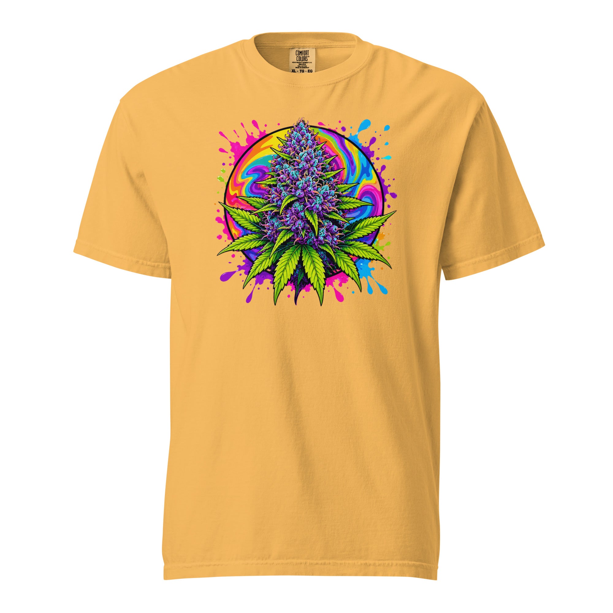 Psychedelic Cannabis Bud T-Shirt, Neon Weed Leaf Graphic Tee, Magic Leaf Tees
