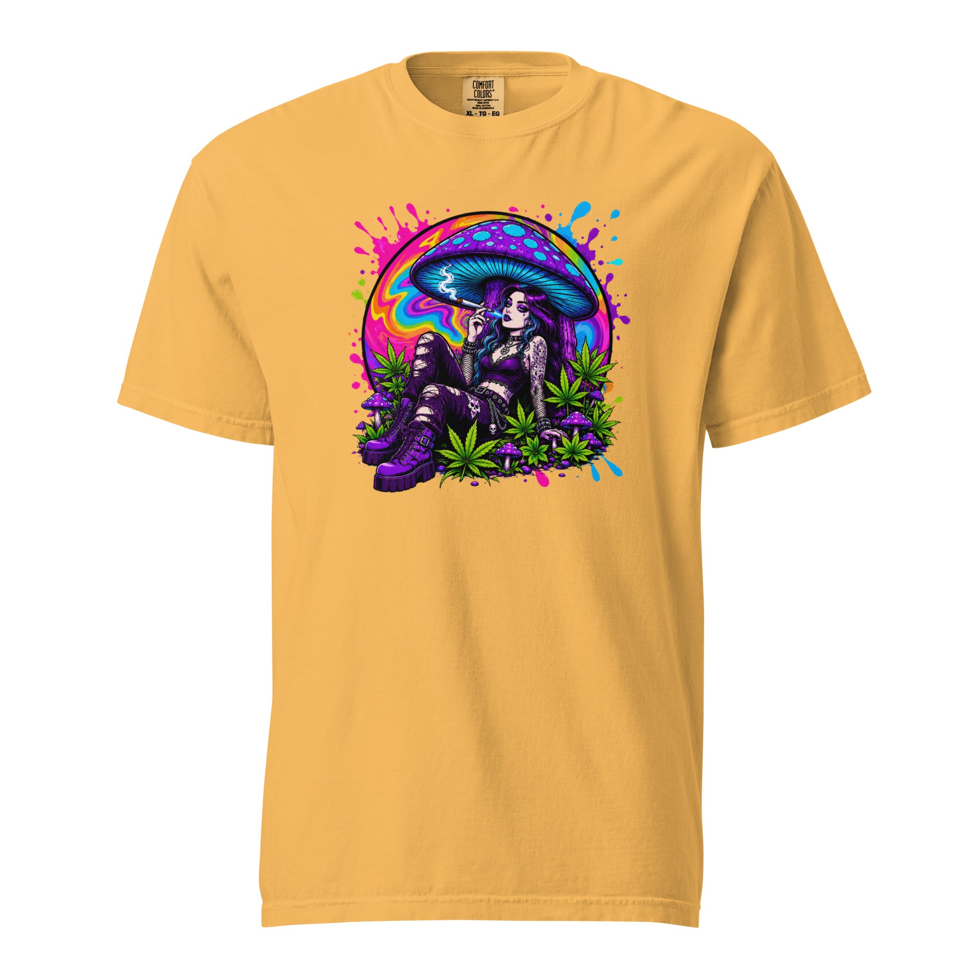 Goth Girl Mushroom T-Shirt, Psychedelic Cannabis Graphic Tee, Neon Stoner Pop Art Shirt, Magic Leaf Tees