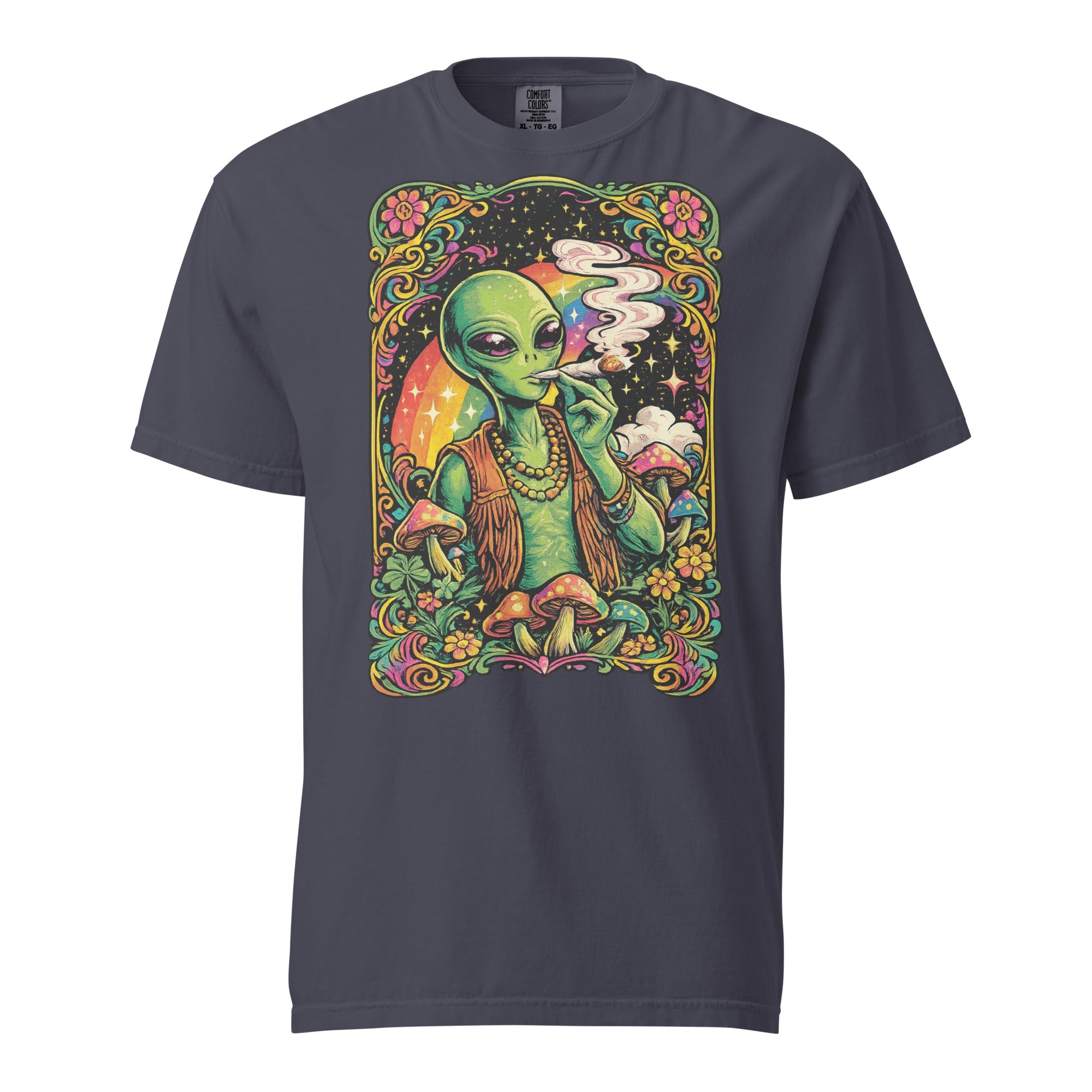 Psychedelic Alien Weed T-Shirt – 60s Rock Poster Cannabis Graphic Tee | Magic Leaf Tees