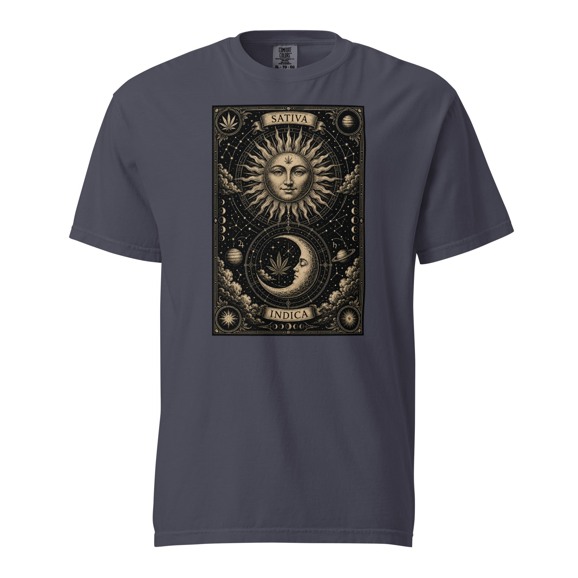 Sativa Indica Sun Moon T-Shirt, Cannabis Astrology Tee, Vintage Tarot Weed Shirt