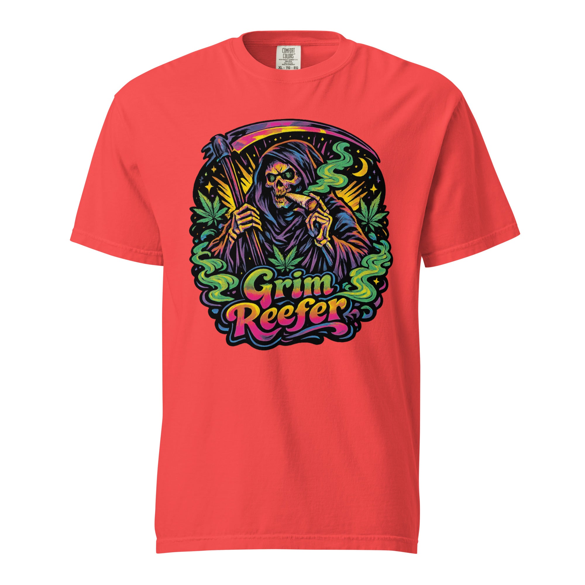 Grim Reefer T-Shirt – 70s Psychedelic Grim Reaper Stoner Graphic Tee | Retro Cannabis Art Shirt