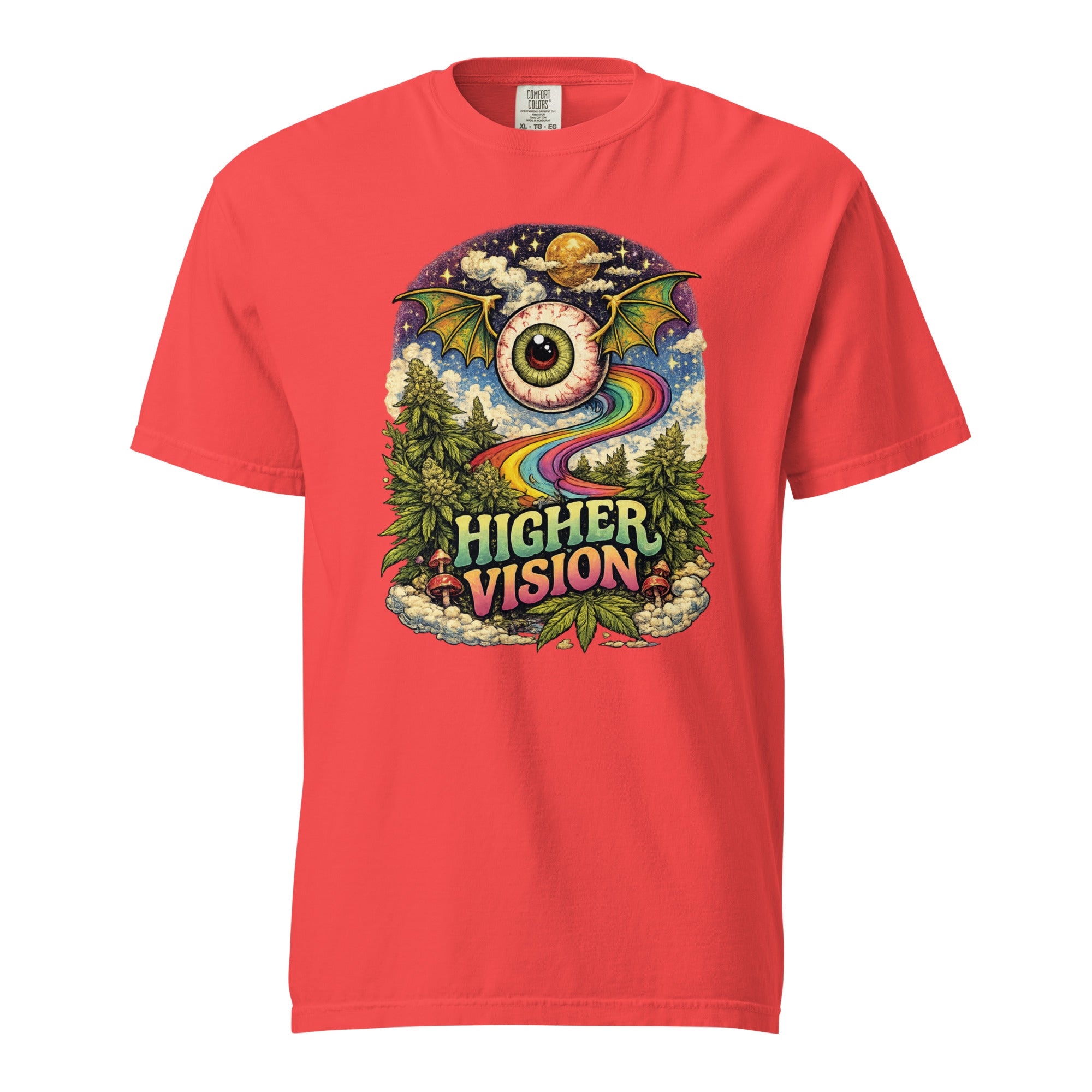 Higher Vision Flying Eye T-Shirt – Retro 60s Psychedelic Cannabis Graphic Tee | Vintage Stoner Art Shirt | Magic Leaf Tees