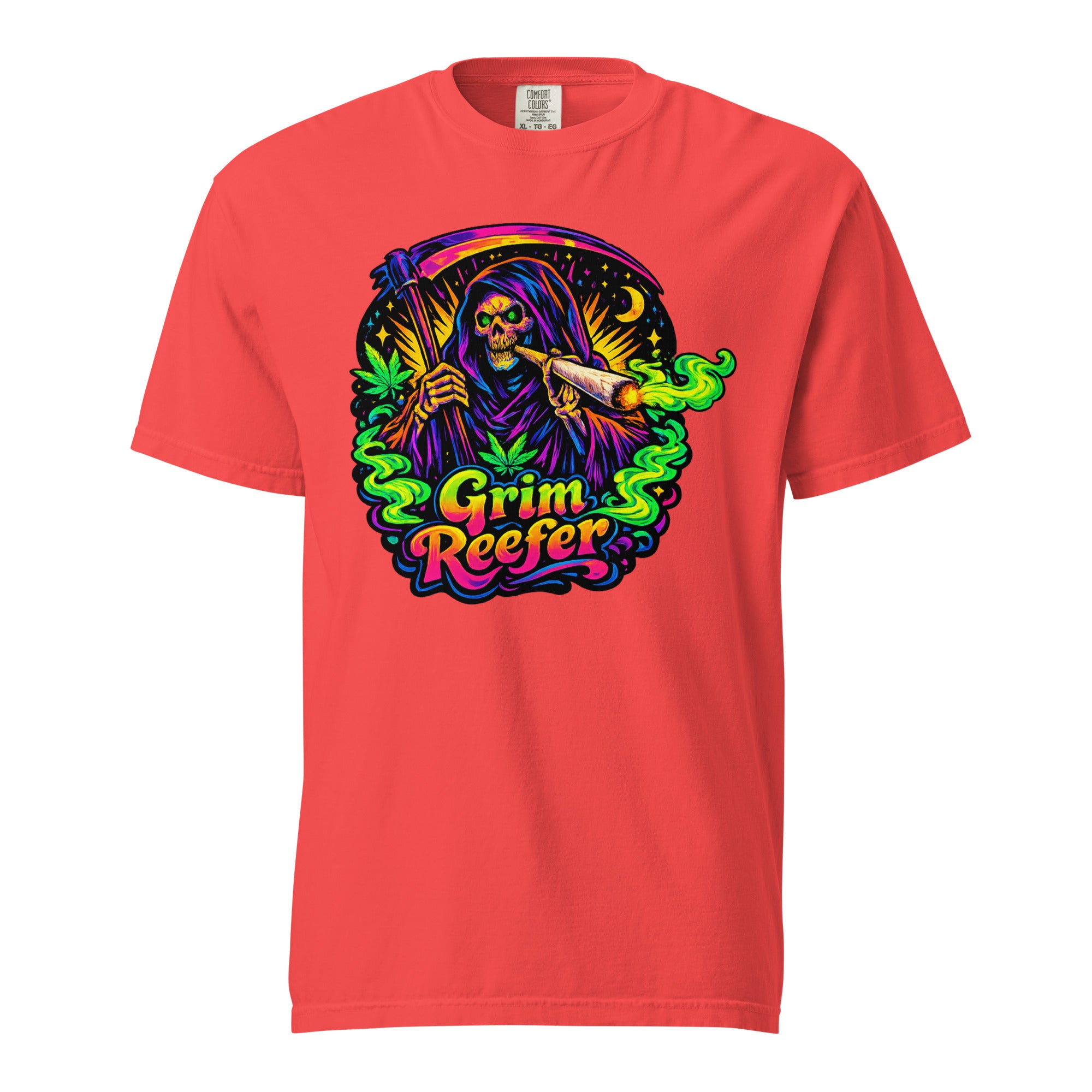 Grim Reefer T-Shirt – 70s Psychedelic Grim Reaper Stoner Graphic Tee | Retro Cannabis Art Shirt