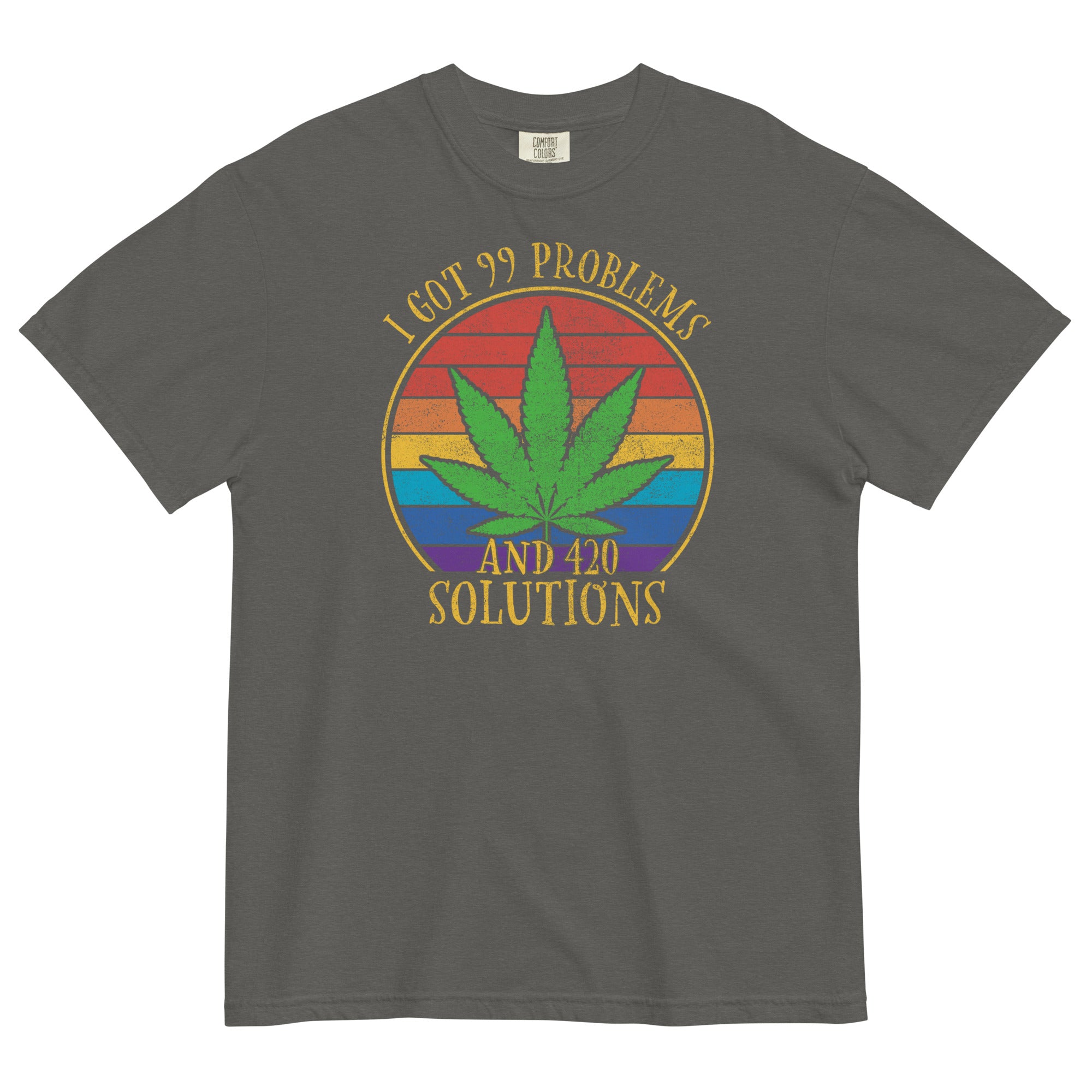 I Got 99 Problems And 420 Solutions Funny Cannabis T-Shirt – Retro-Style Weed Shirt for Stoners | Magic Leaf Tees