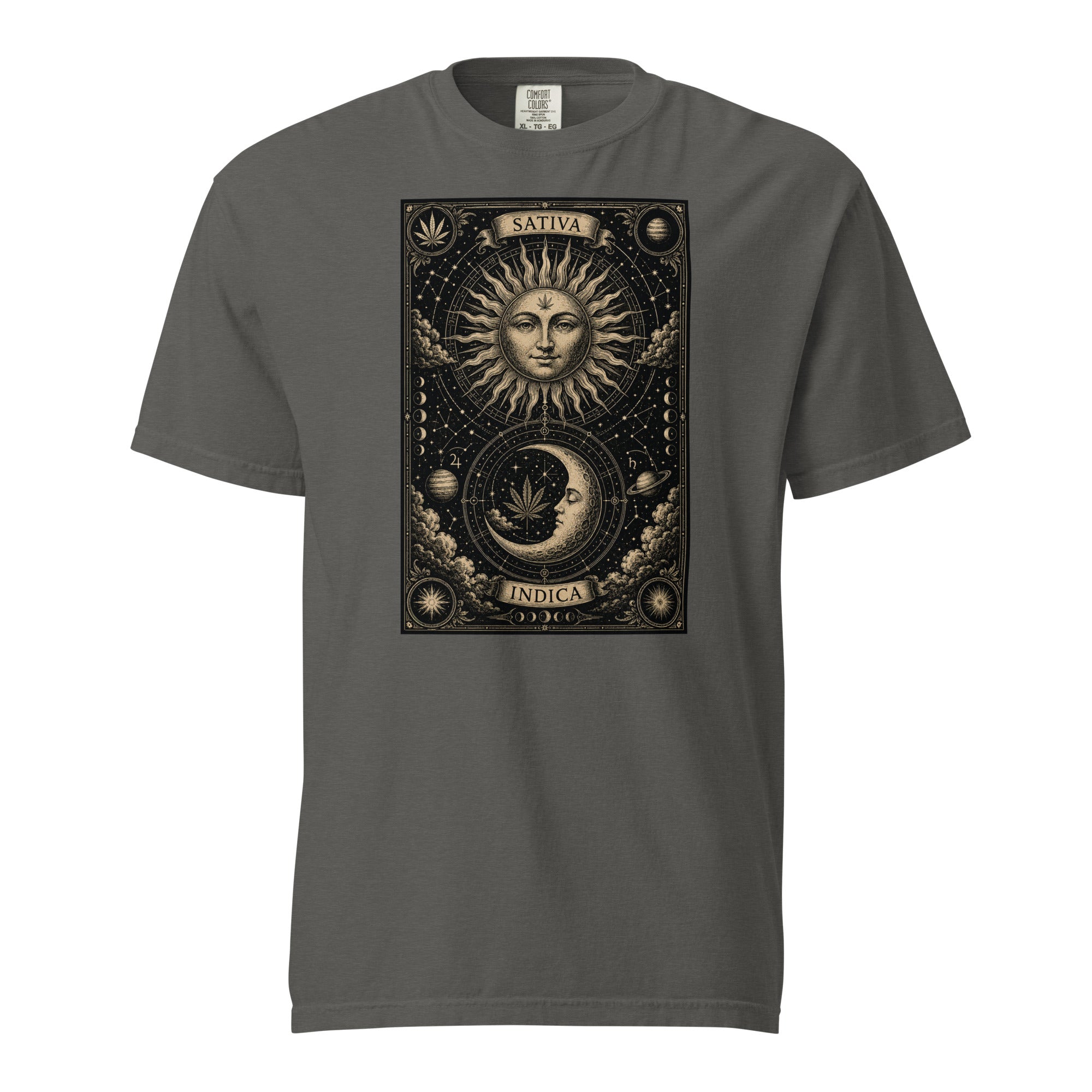 Sativa Indica Sun Moon T-Shirt, Cannabis Astrology Tee, Vintage Tarot Weed Shirt