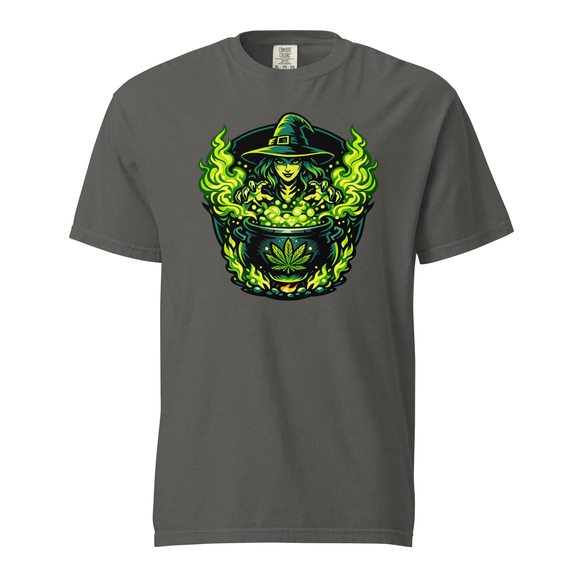 Witch Cauldron Cannabis T-Shirt, Halloween Weed Shirt, Green Magic 420 Graphic Tee, Magic Leaf Tees