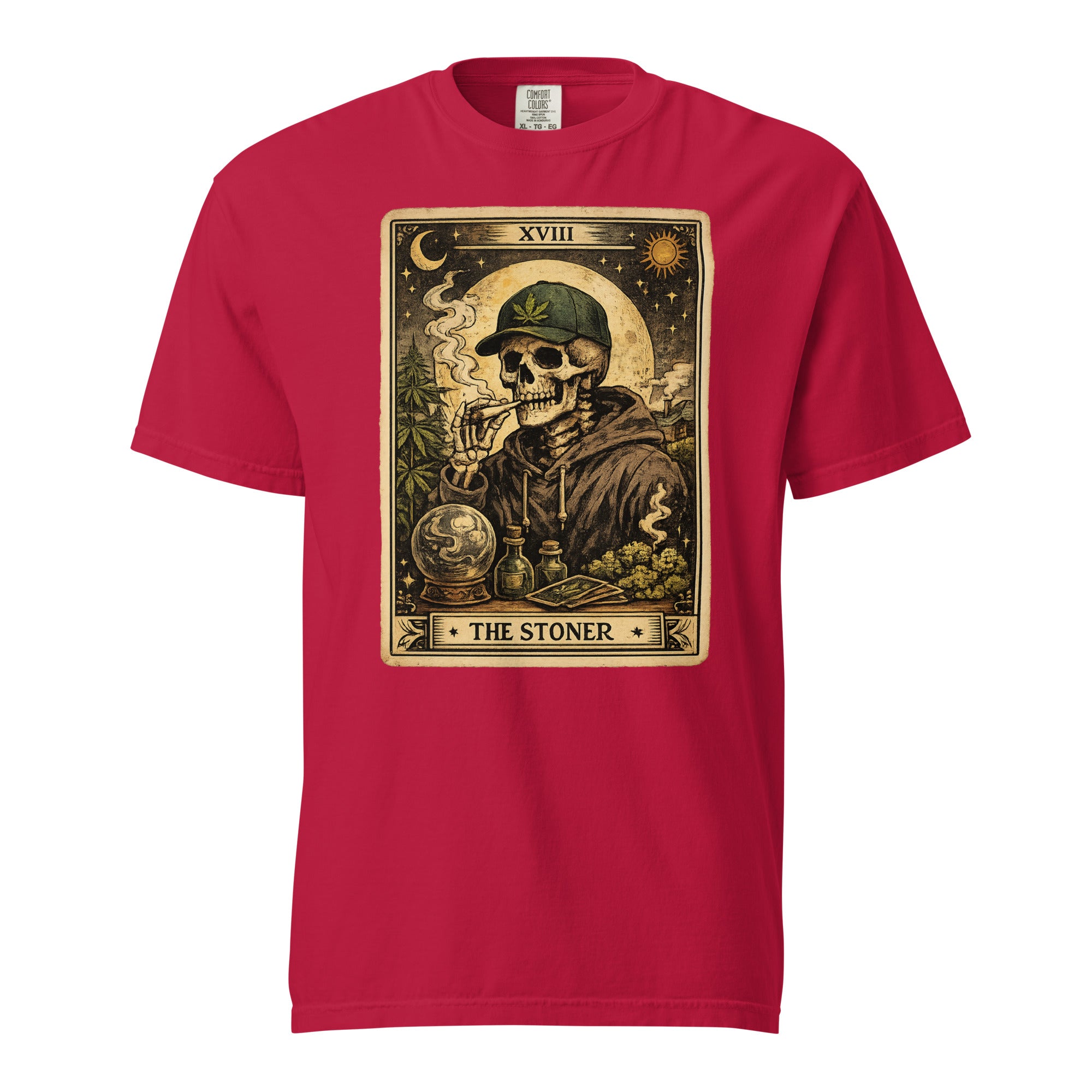 The Stoner Tarot Card T-Shirt | Skeleton Smoking Joint Cannabis Graphic Tee | Vintage Weed Art Shirt | Magic Leaf Tees