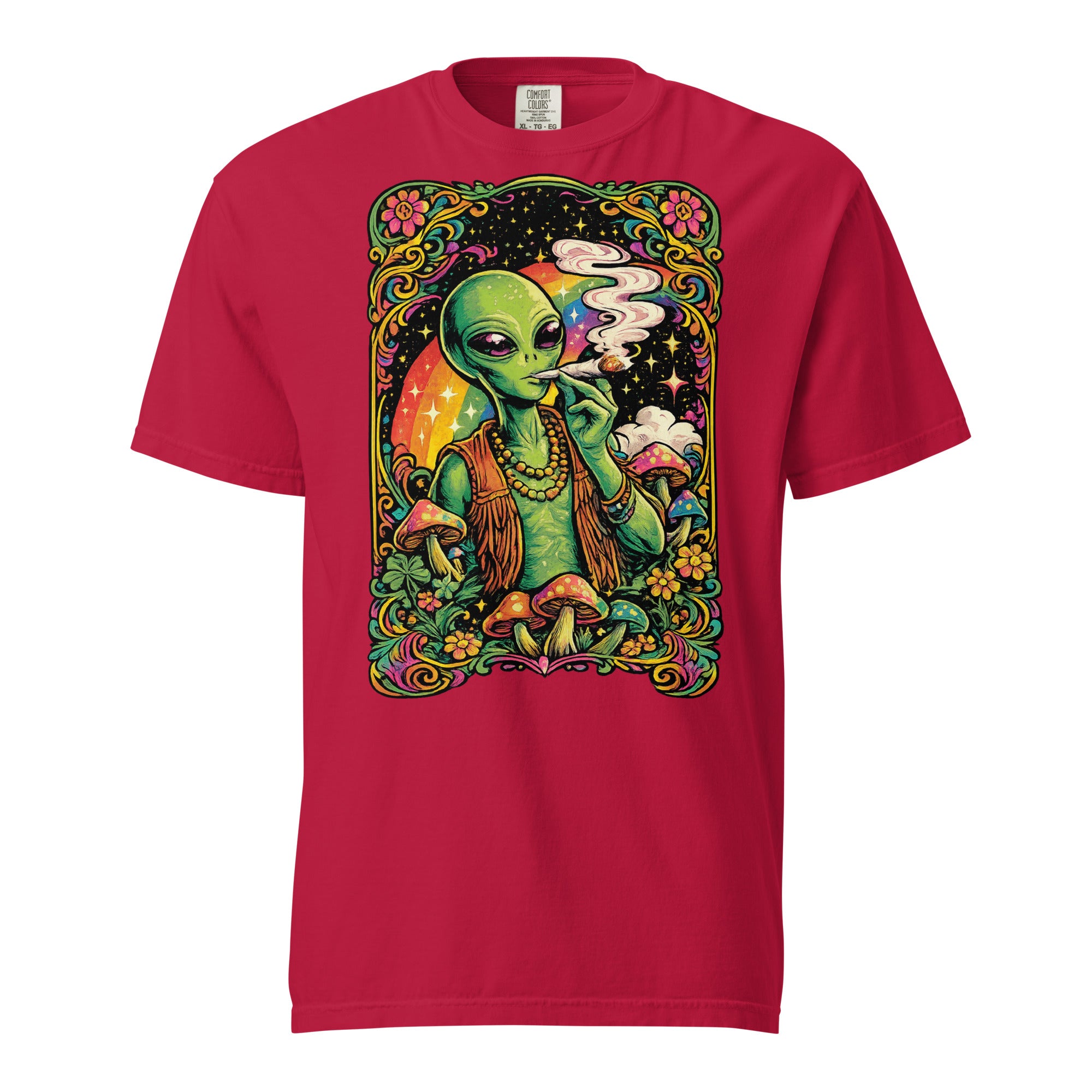 Psychedelic Alien Weed T-Shirt – 60s Rock Poster Cannabis Graphic Tee | Magic Leaf Tees