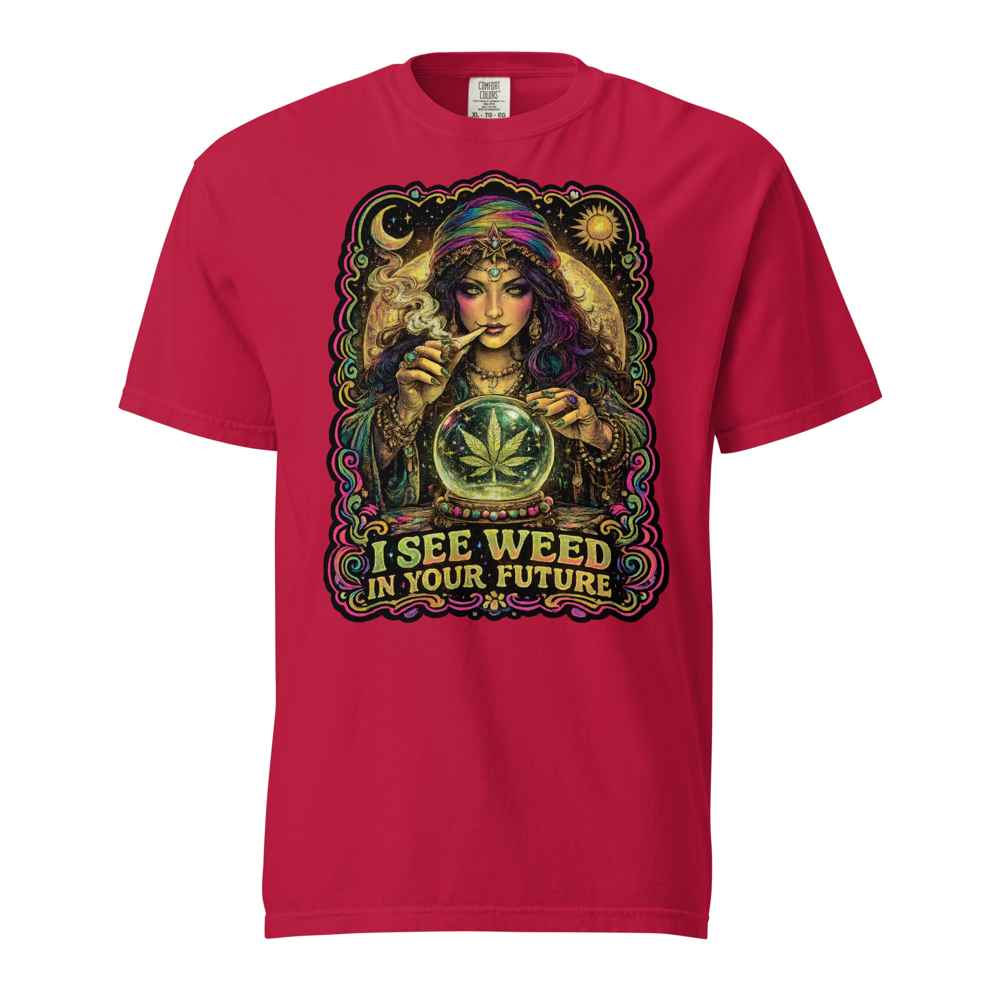 I See Weed In Your Future T-Shirt | 70s Blacklight Fortune Teller Cannabis Graphic Tee | Psychedelic Weed Shirt | Magic Leaf Tees