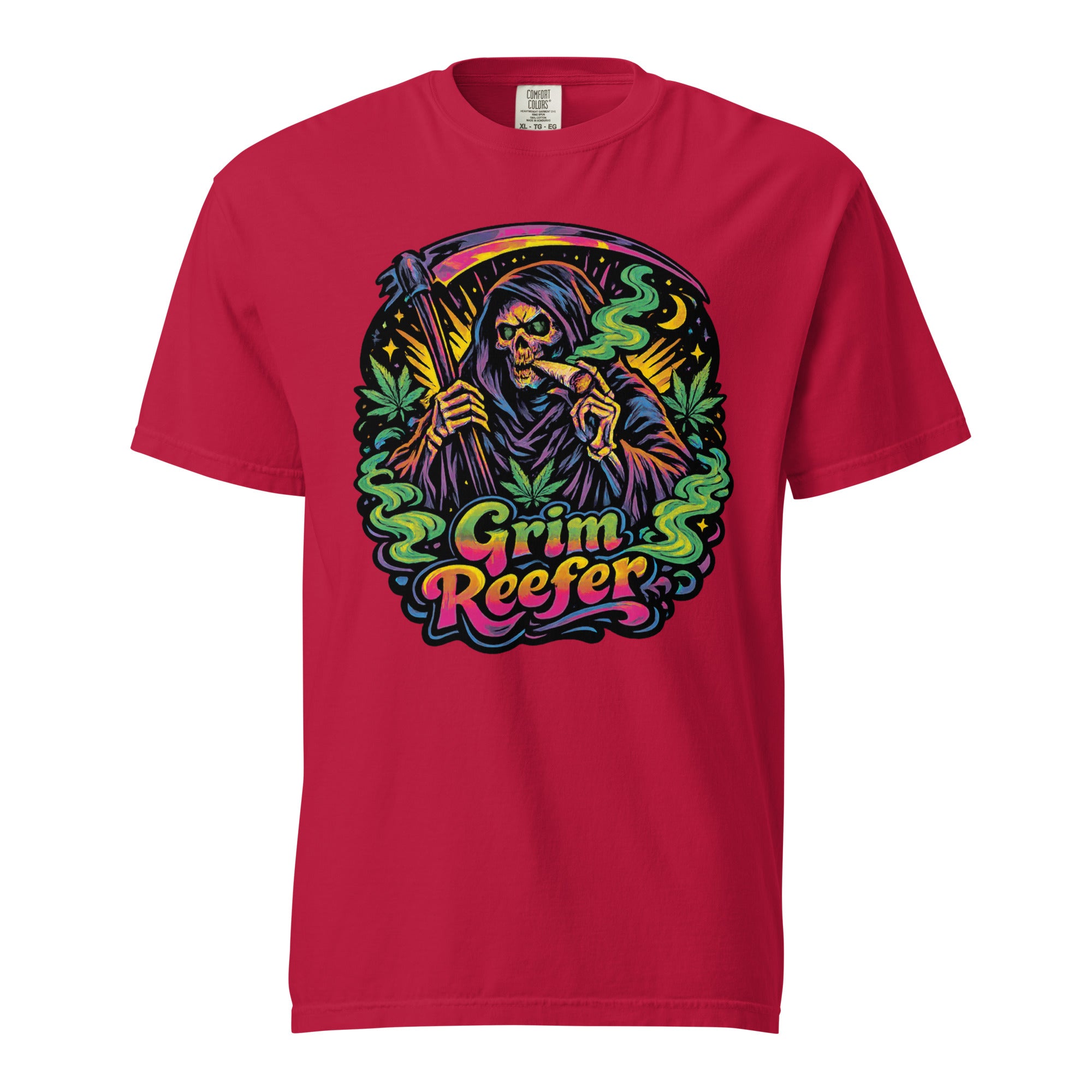 Grim Reefer T-Shirt – 70s Psychedelic Grim Reaper Stoner Graphic Tee | Retro Cannabis Art Shirt