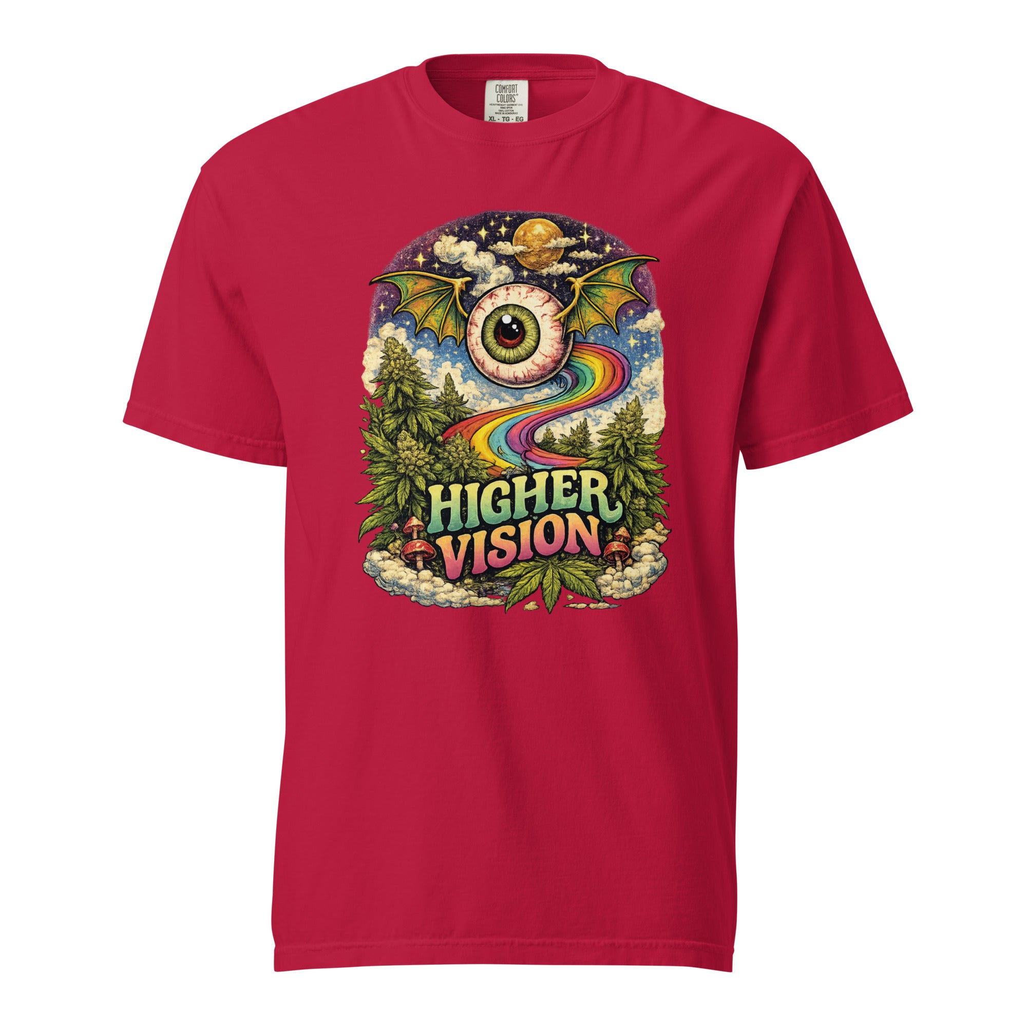 Higher Vision Flying Eye T-Shirt – Retro 60s Psychedelic Cannabis Graphic Tee | Vintage Stoner Art Shirt | Magic Leaf Tees