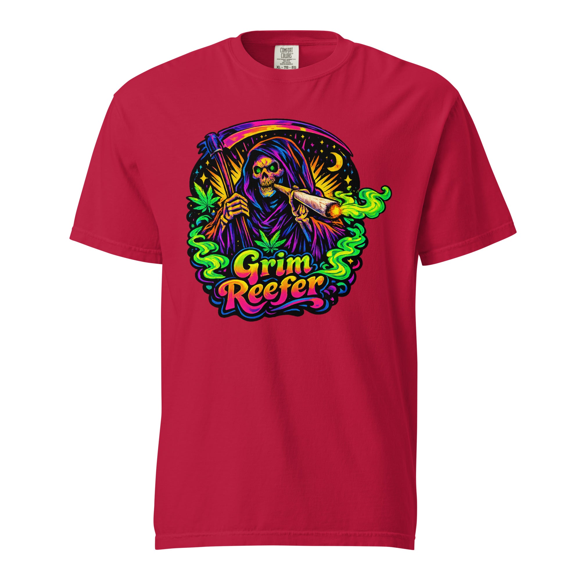 Grim Reefer T-Shirt – 70s Psychedelic Grim Reaper Stoner Graphic Tee | Retro Cannabis Art Shirt