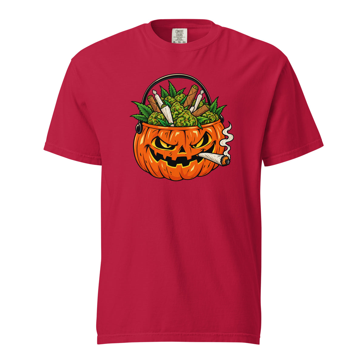 Jack-o’-Lantern Weed T-Shirt, Halloween 420 Cannabis Tee, Pumpkin Bucket Stoner Graphic Shirt