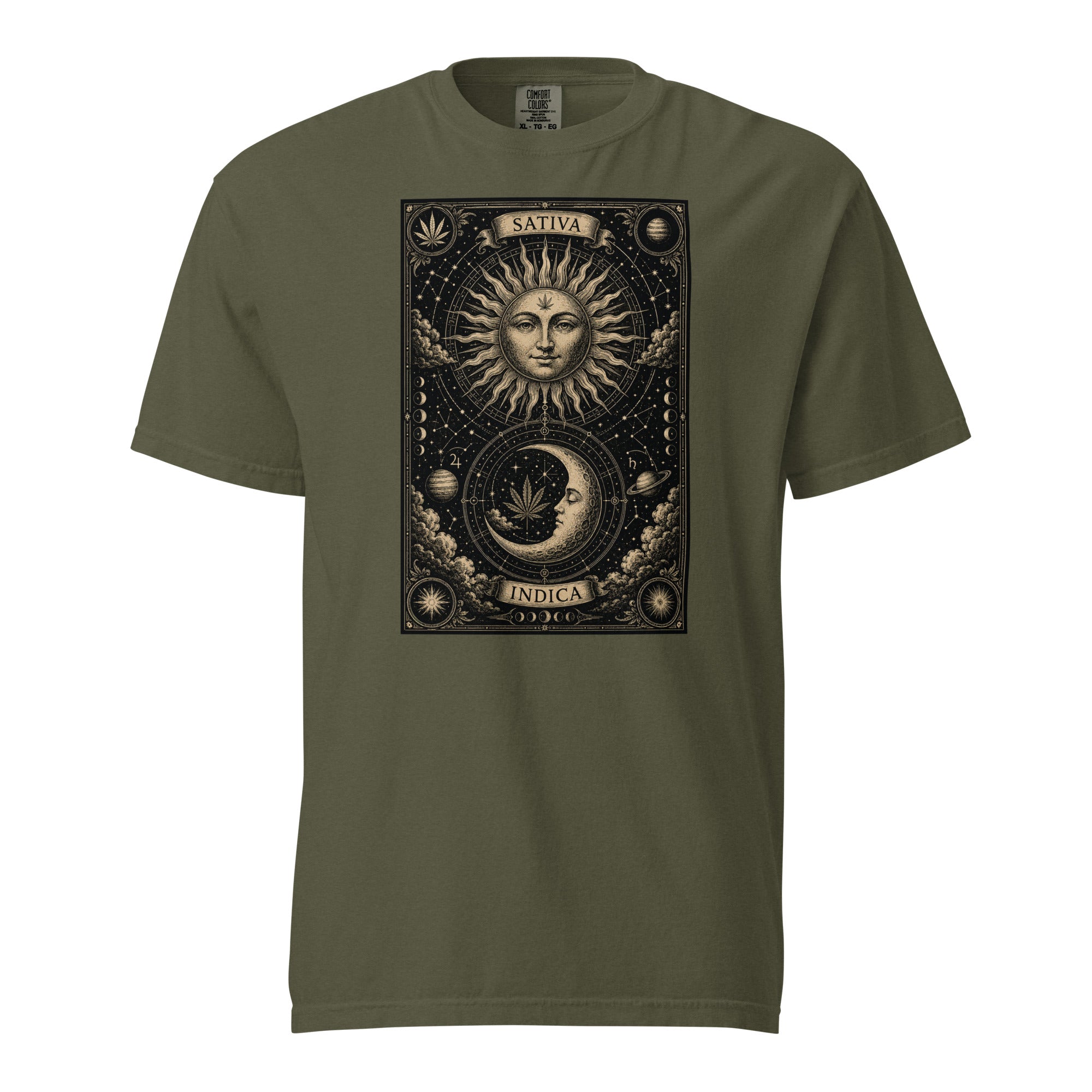 Sativa Indica Sun Moon T-Shirt, Cannabis Astrology Tee, Vintage Tarot Weed Shirt