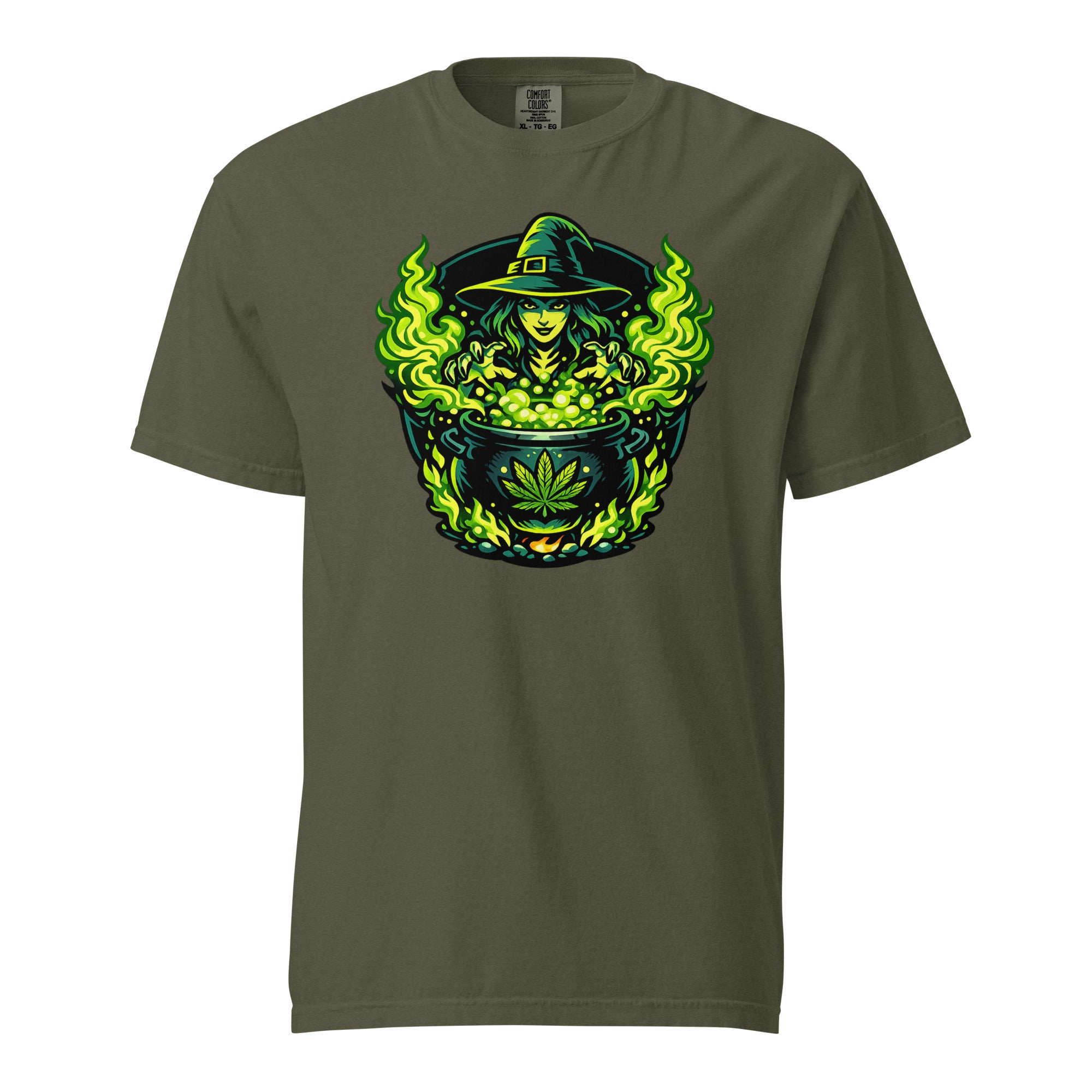 Witch Cauldron Cannabis T-Shirt, Halloween Weed Shirt, Green Magic 420 Graphic Tee, Magic Leaf Tees