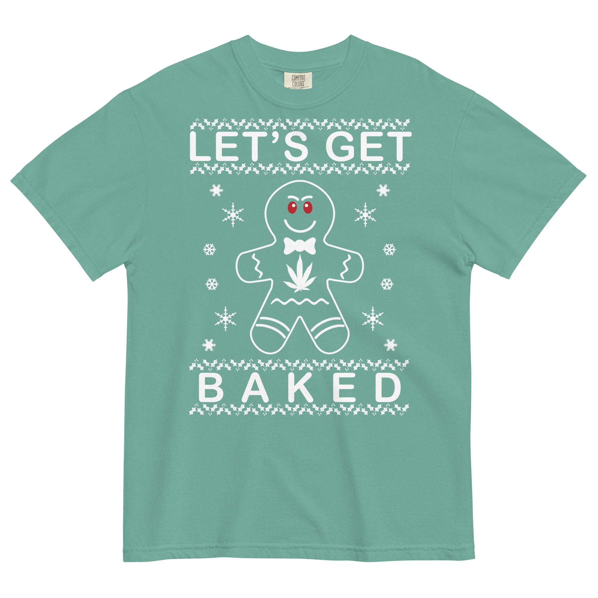 Cannabis Christmas T-Shirt: 'Let's Get Baked' Gingerbread Man Print | Magic Leaf Tees