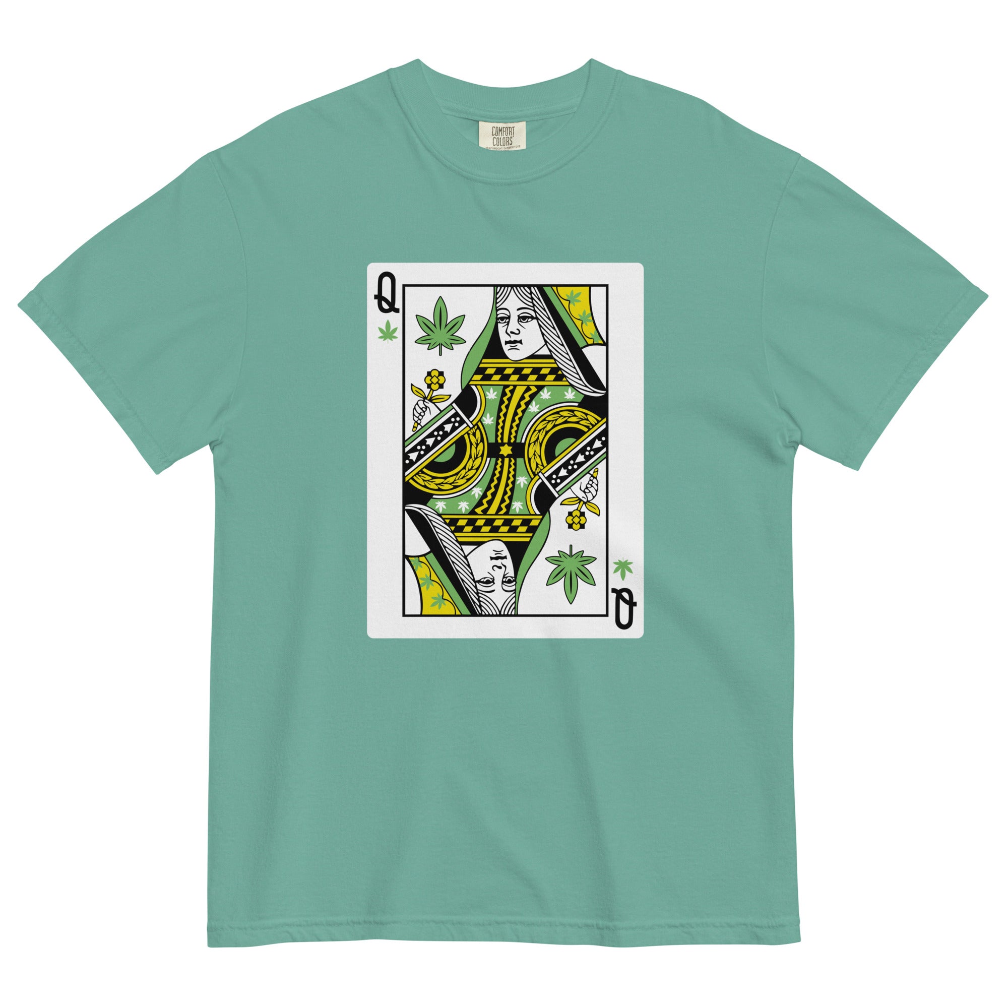 Queen of Weed Playing Card T-Shirt: Cannabis Casino Apparel | Magic Leaf Tees