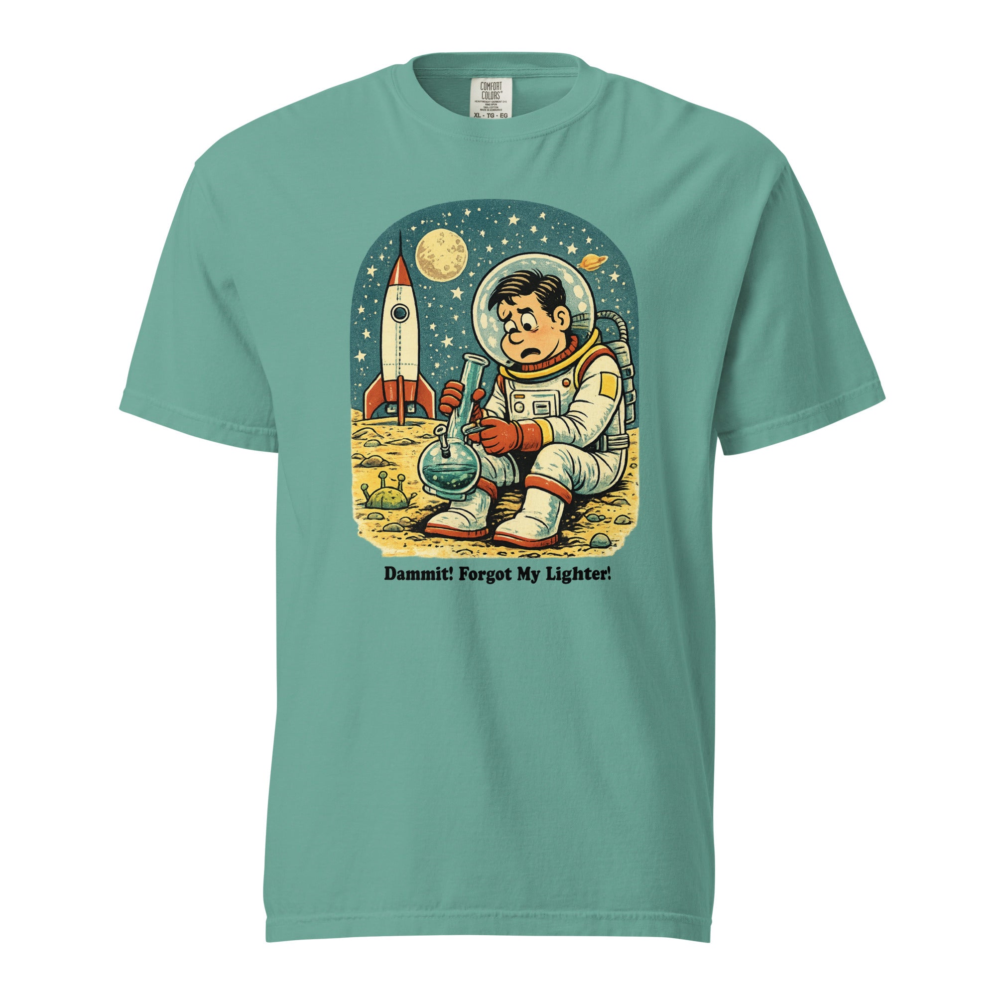 Dammit I Forgot My Lighter Astronaut T-Shirt – Funny Retro Space Bong Graphic Tee | Magic Leaf Tees