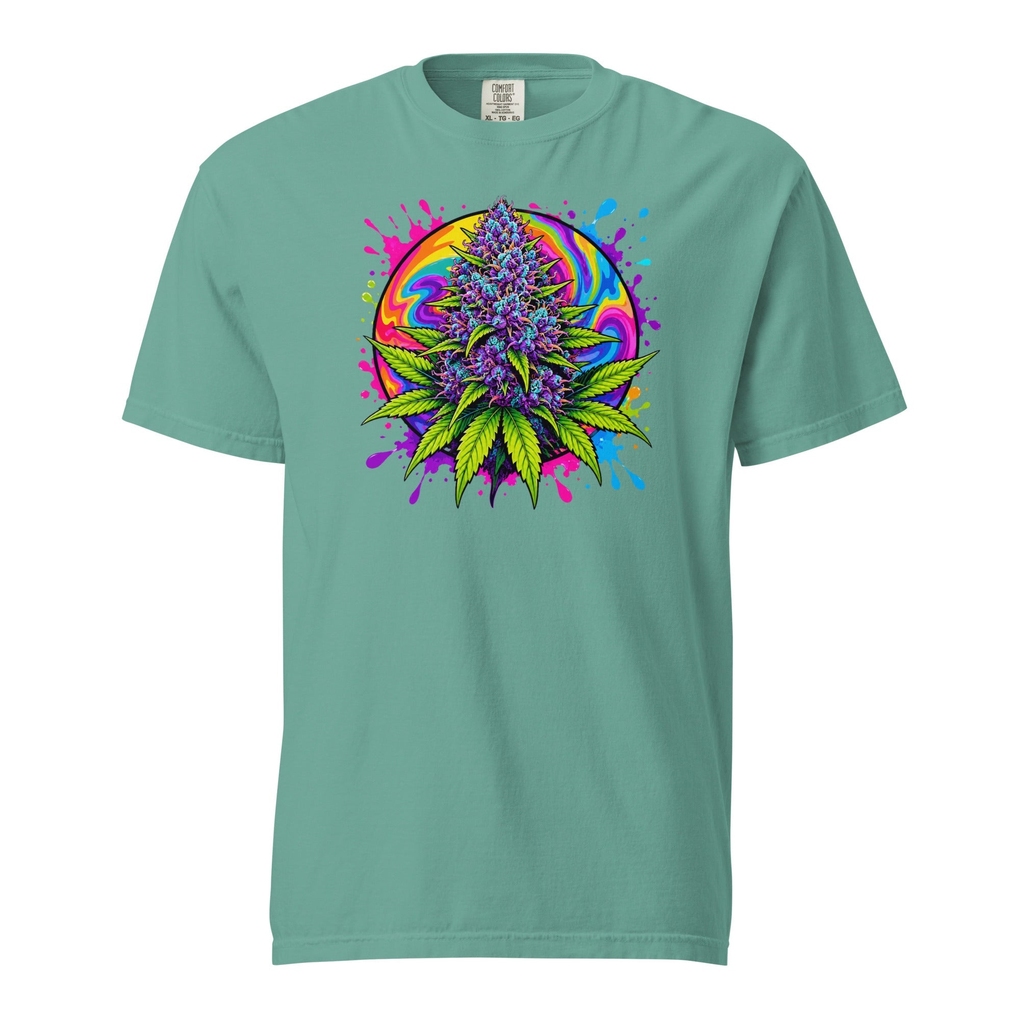 Psychedelic Cannabis Bud T-Shirt, Neon Weed Leaf Graphic Tee, Magic Leaf Tees